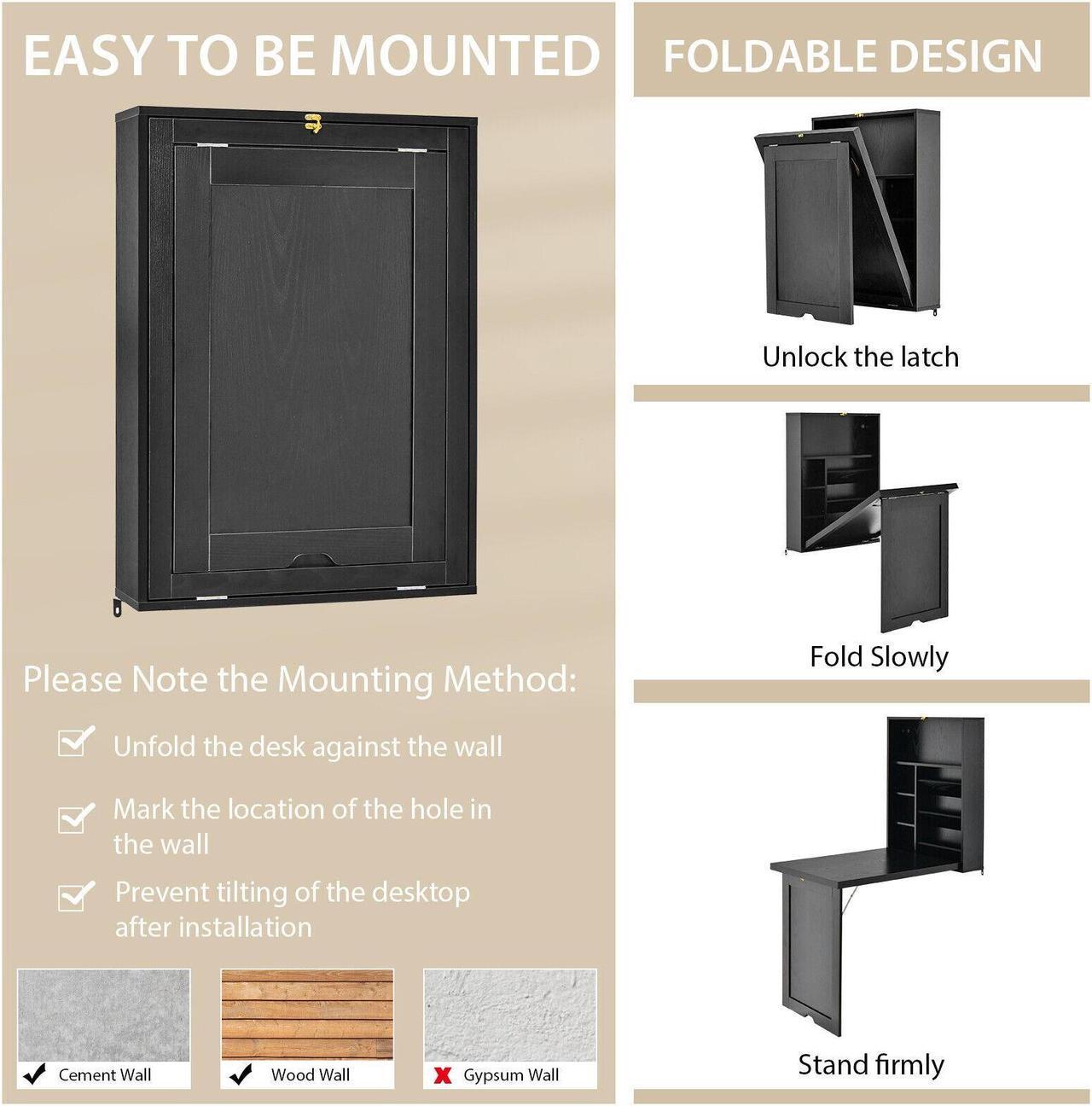 Alt view image 5 of 7 - SlickBlue Wall Mounted Fold-Out Convertible Floating Desk Space Saver