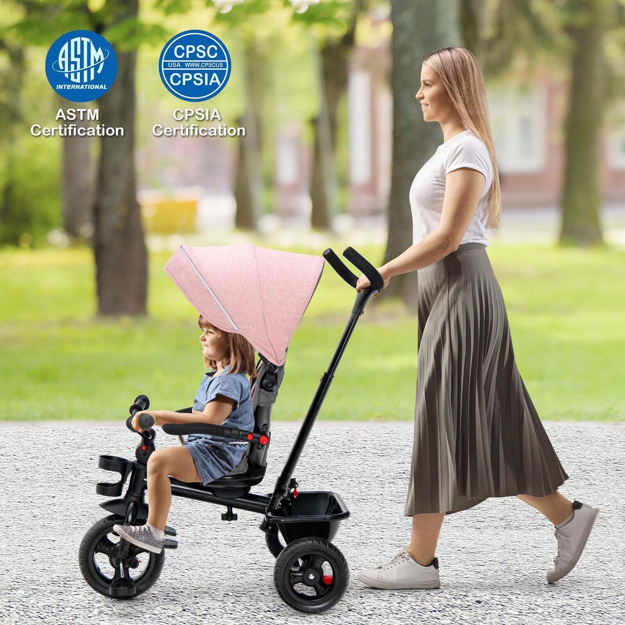 Alt view image 2 of 6 - SlickBlue 4-in-1 Baby Tricycle Toddler Trike with Convertible Seat-Pink