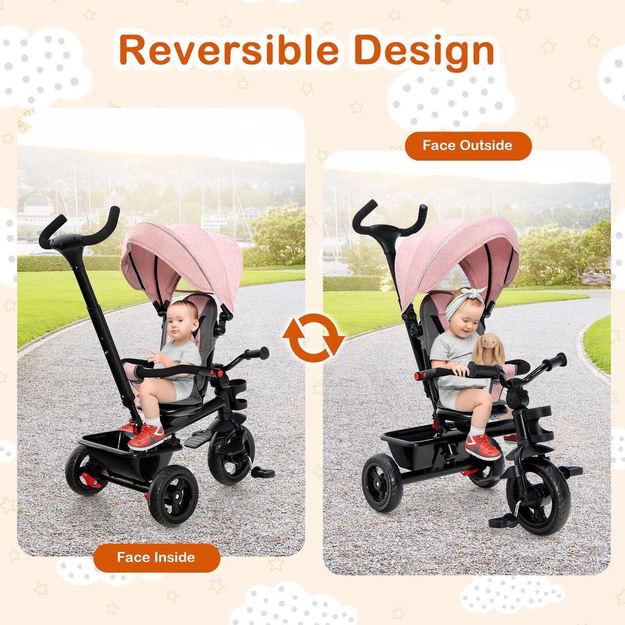 Main image of SlickBlue 4-in-1 Baby Tricycle Toddler Trike with Convertible Seat-Pink