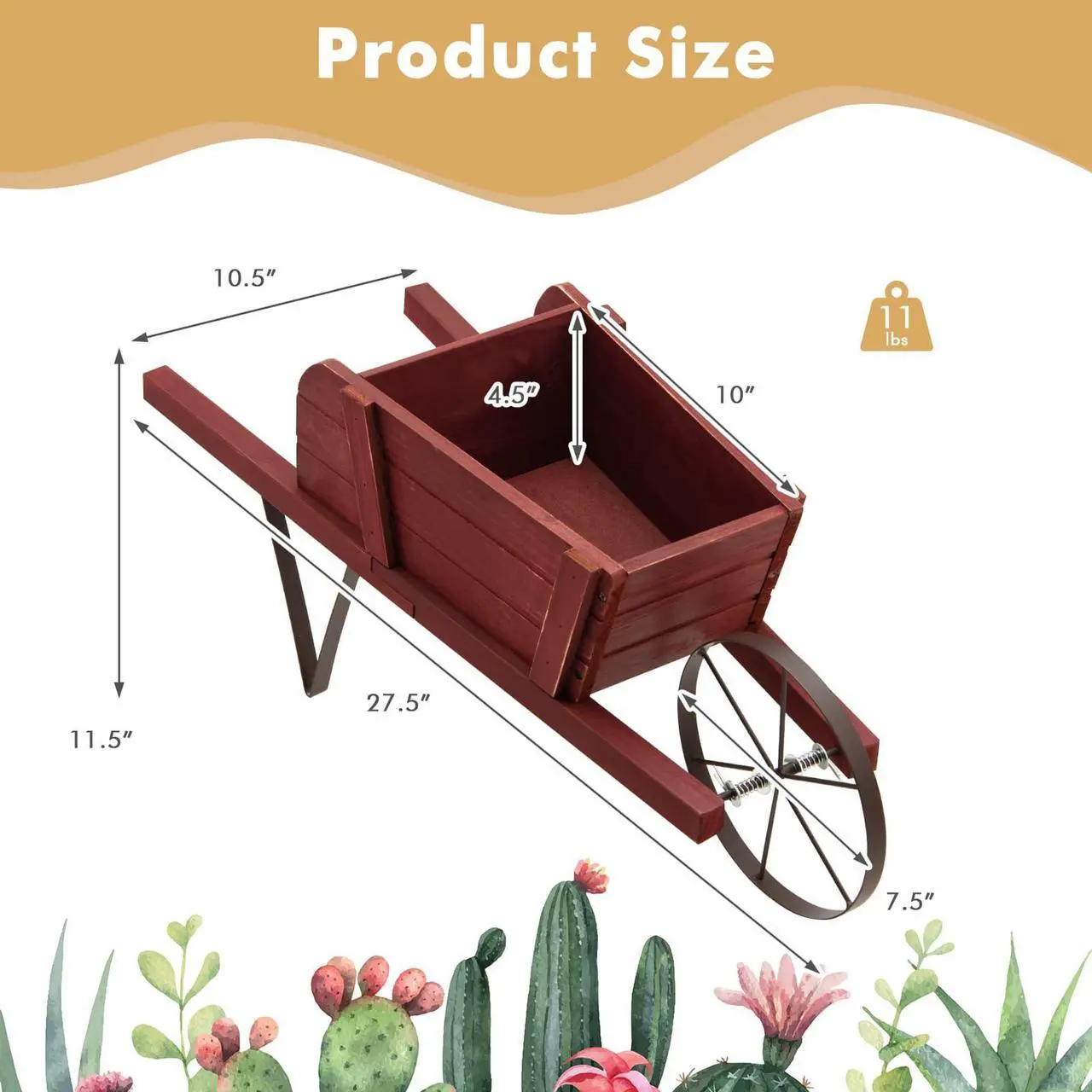 Alt view image 2 of 7 - SlickBlue Wooden Wagon Planter with 9 Magnetic Accessories for Garden Yard-Red