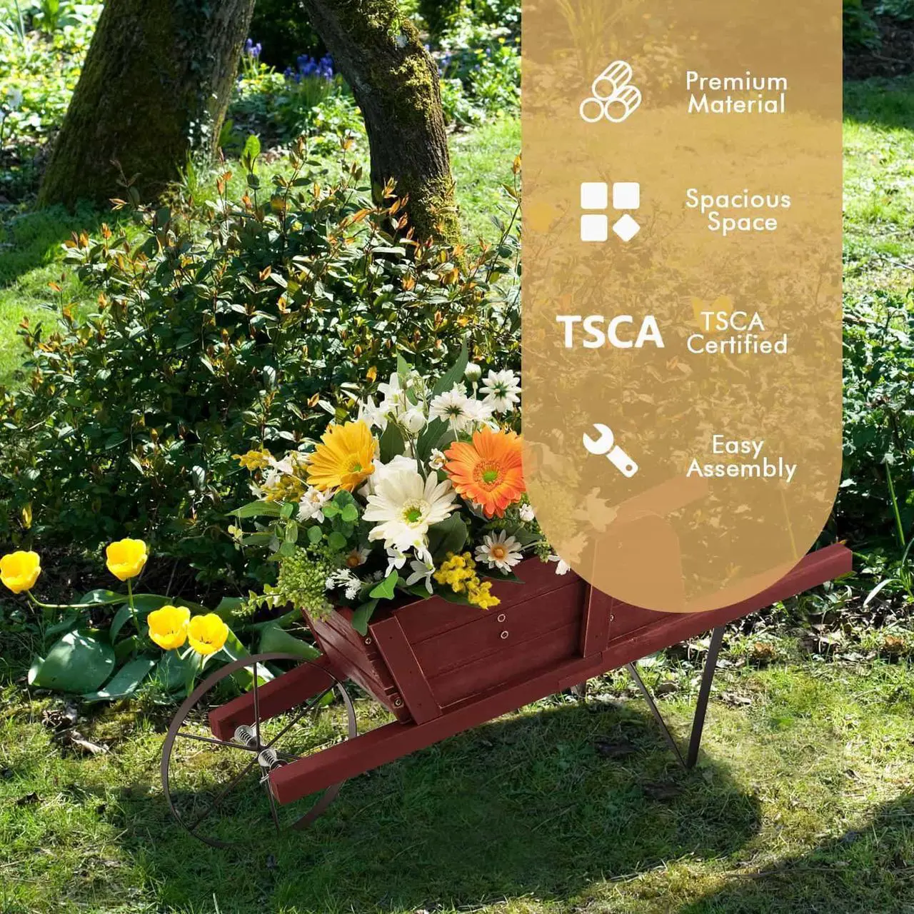 Alt view image 7 of 7 - SlickBlue Wooden Wagon Planter with 9 Magnetic Accessories for Garden Yard-Red