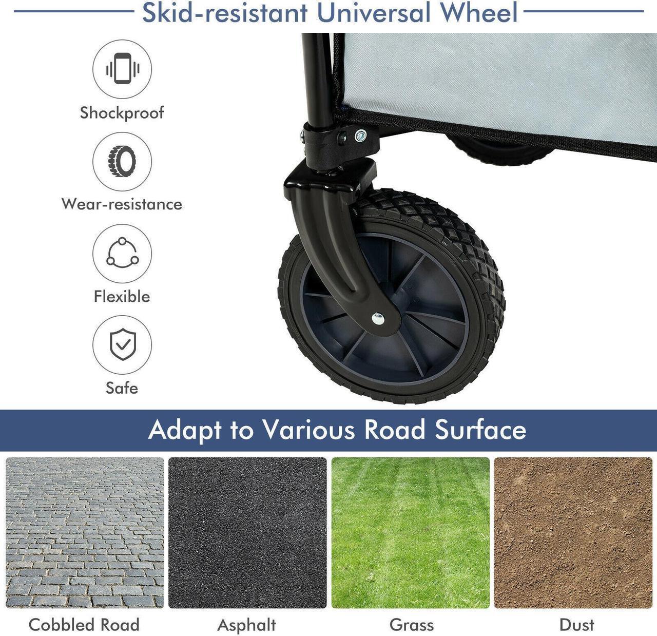 Alt view image 5 of 7 - SlickBlue Outdoor Folding Wagon Cart with Adjustable Handle and Universal Wheels
