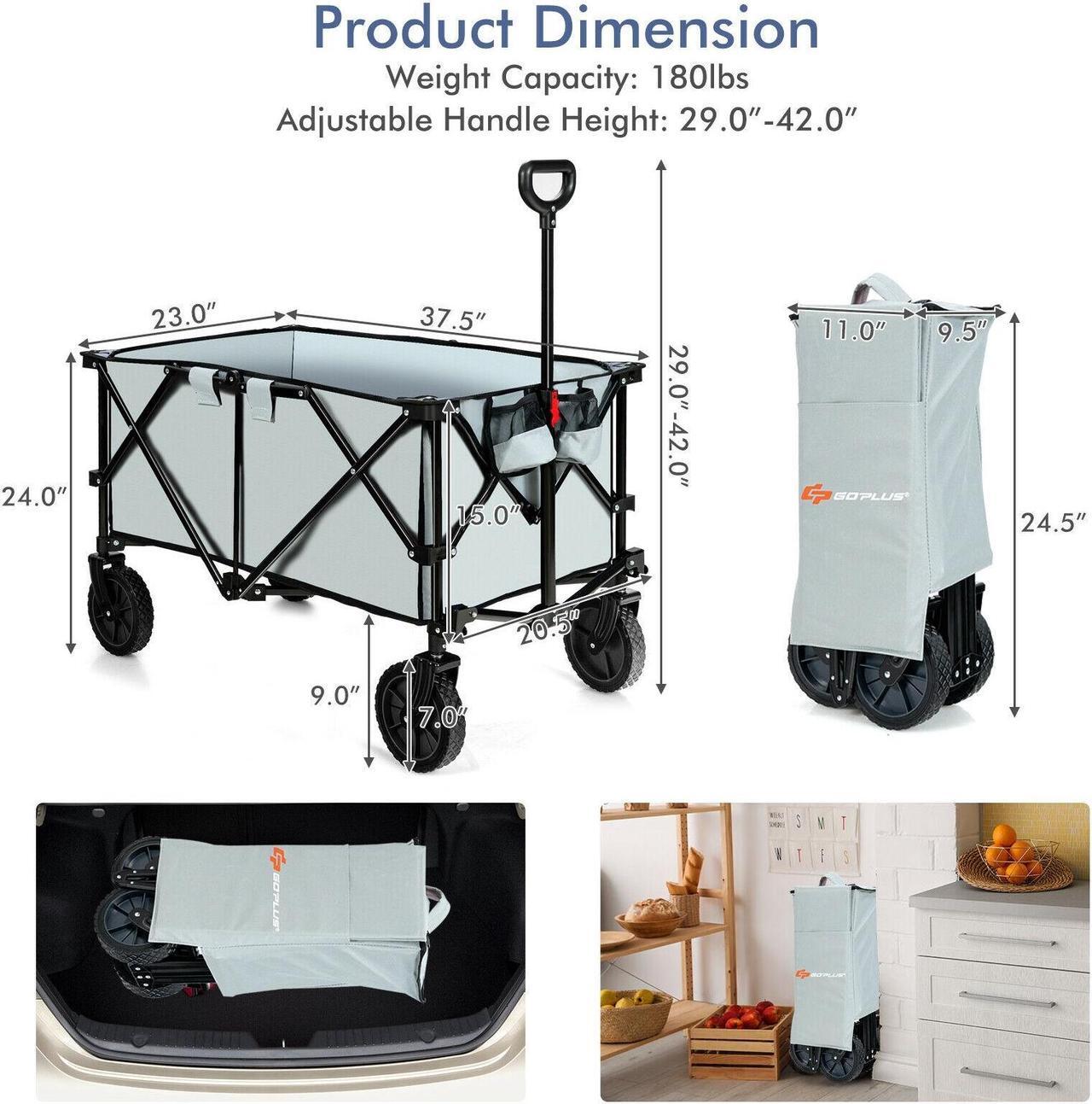 Alt view image 3 of 7 - SlickBlue Outdoor Folding Wagon Cart with Adjustable Handle and Universal Wheels