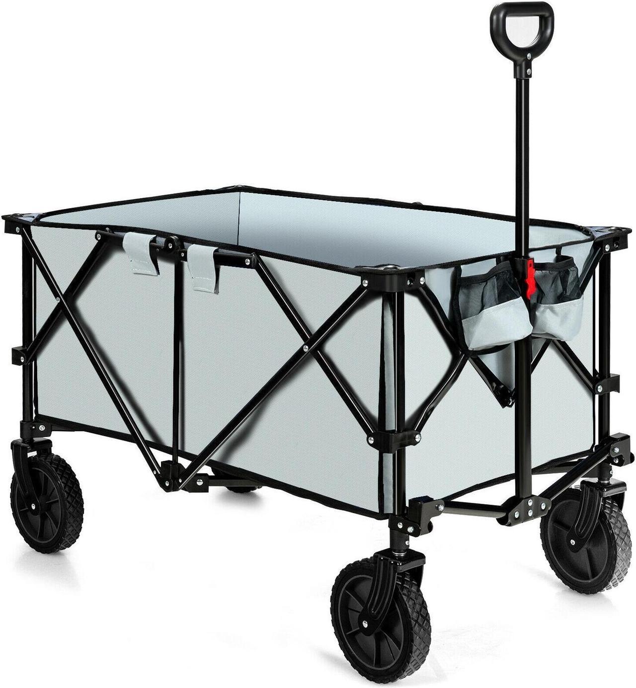 Alt view image 7 of 7 - SlickBlue Outdoor Folding Wagon Cart with Adjustable Handle and Universal Wheels