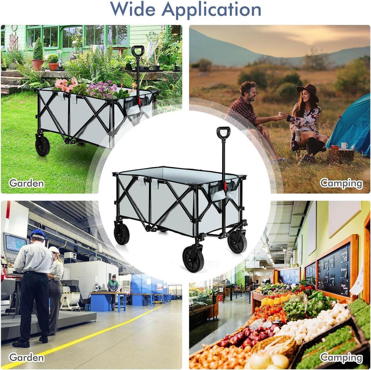 Alt view image 2 of 7 - SlickBlue Outdoor Folding Wagon Cart with Adjustable Handle and Universal Wheels