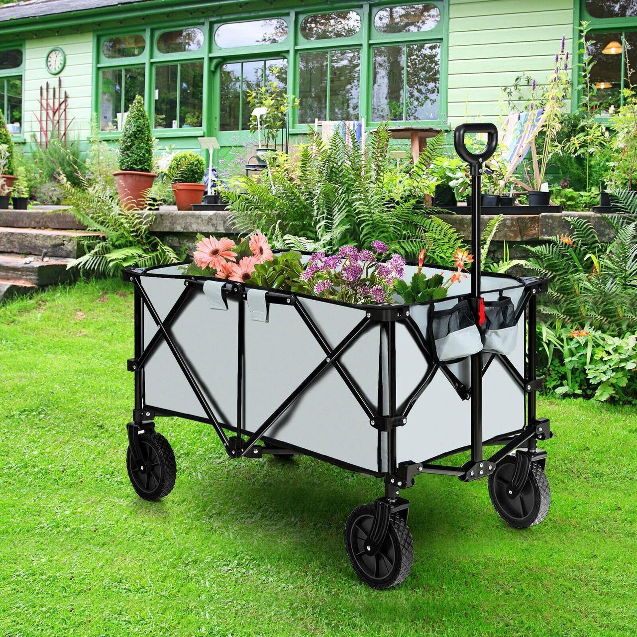 Alt view image 4 of 7 - SlickBlue Outdoor Folding Wagon Cart with Adjustable Handle and Universal Wheels