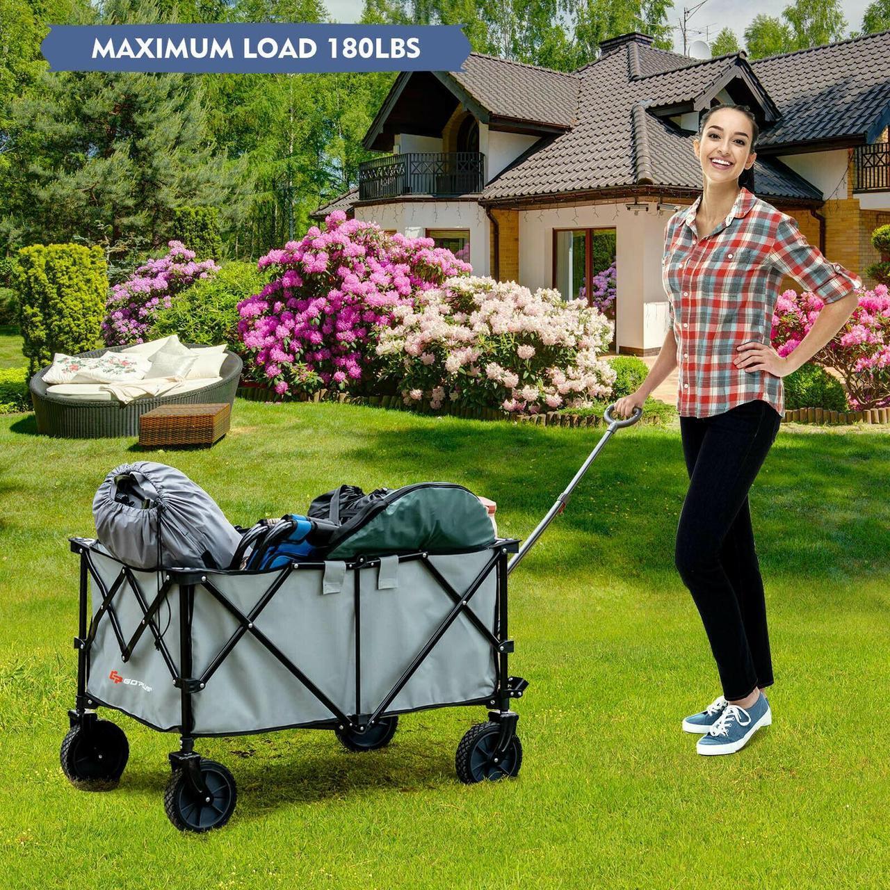 Alt view image 6 of 7 - SlickBlue Outdoor Folding Wagon Cart with Adjustable Handle and Universal Wheels