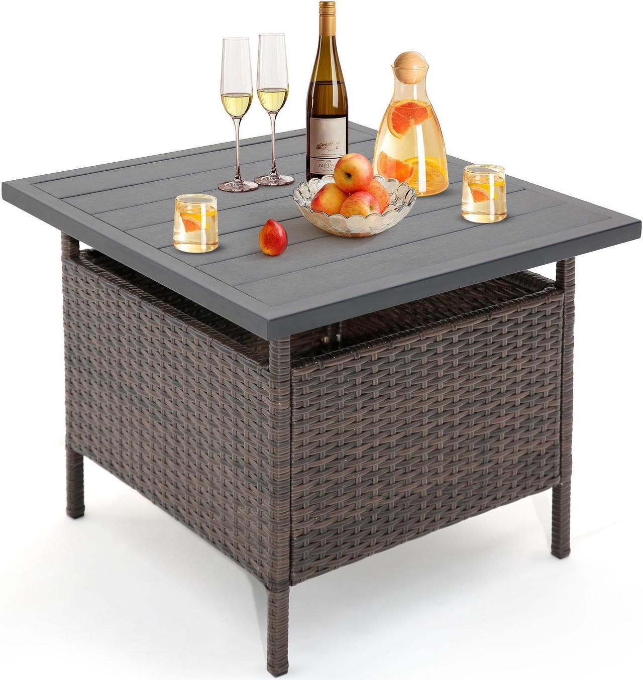 Main image of SlickBlue Patio Square Wicker Side Table with Umbrella Hole for Yard Garden Poolside