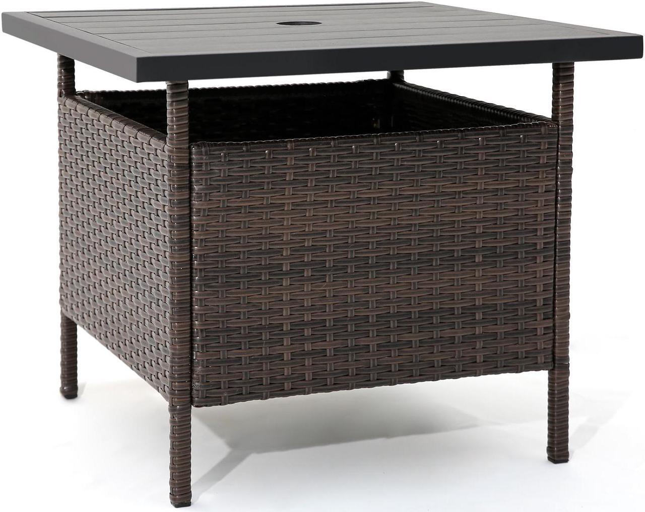 Alt view image 4 of 7 - SlickBlue Patio Square Wicker Side Table with Umbrella Hole for Yard Garden Poolside
