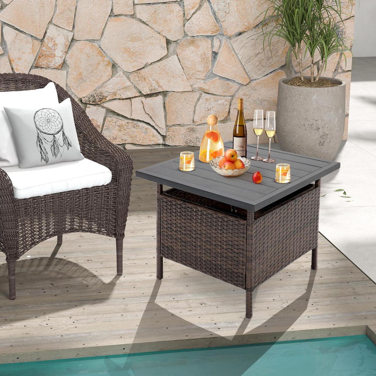 Alt view image 3 of 7 - SlickBlue Patio Square Wicker Side Table with Umbrella Hole for Yard Garden Poolside