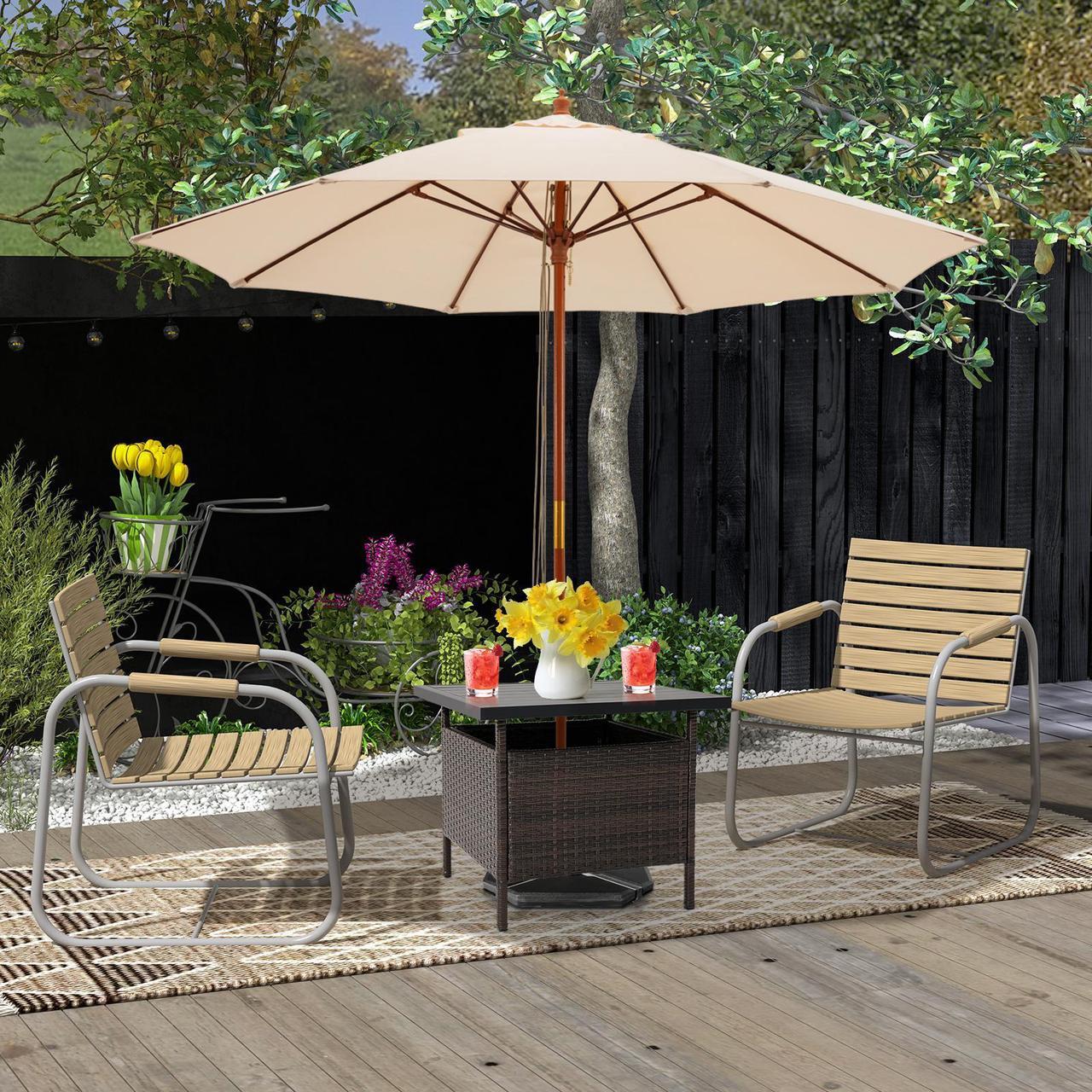 Alt view image 2 of 7 - SlickBlue Patio Square Wicker Side Table with Umbrella Hole for Yard Garden Poolside