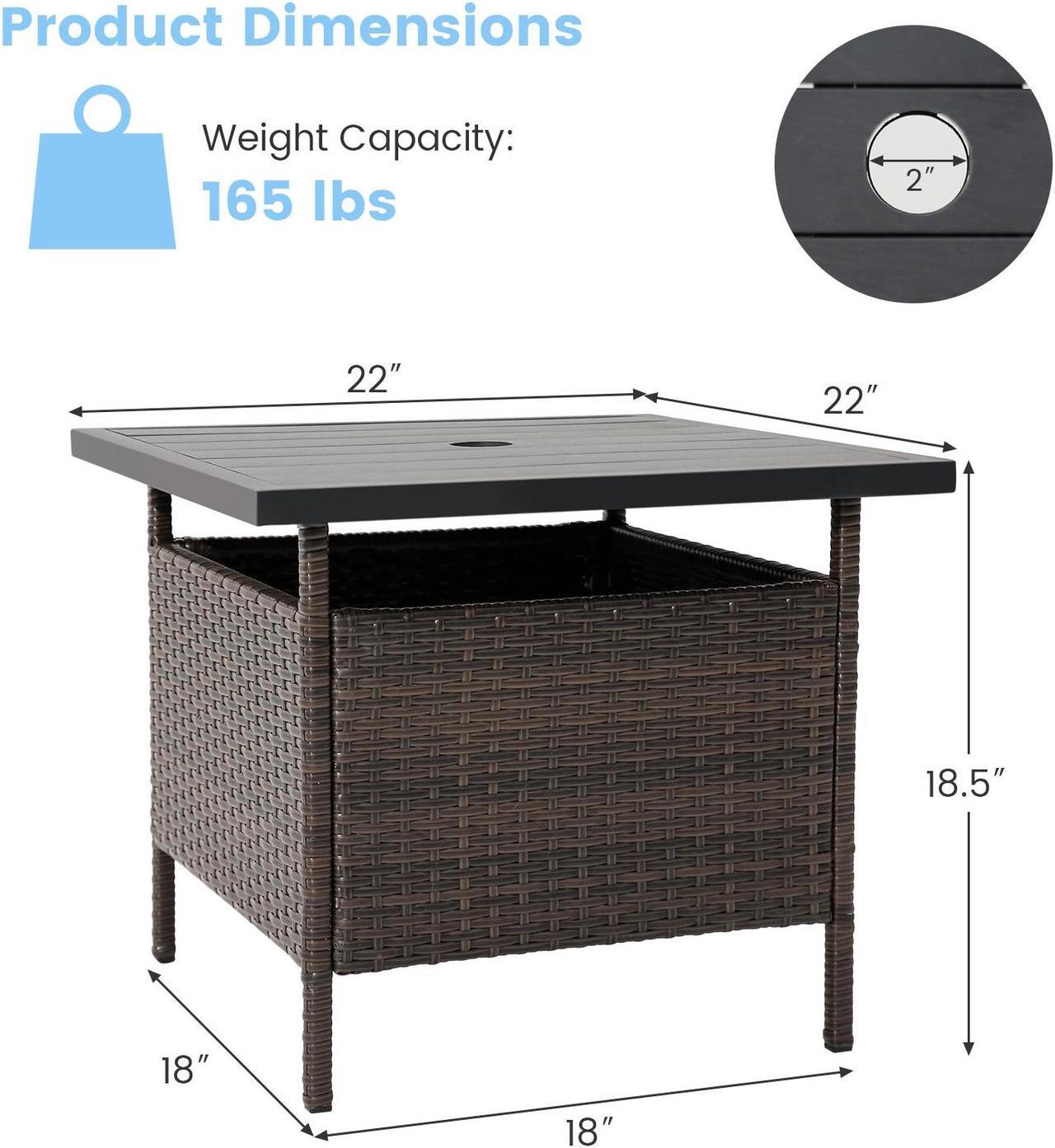 Alt view image 5 of 7 - SlickBlue Patio Square Wicker Side Table with Umbrella Hole for Yard Garden Poolside