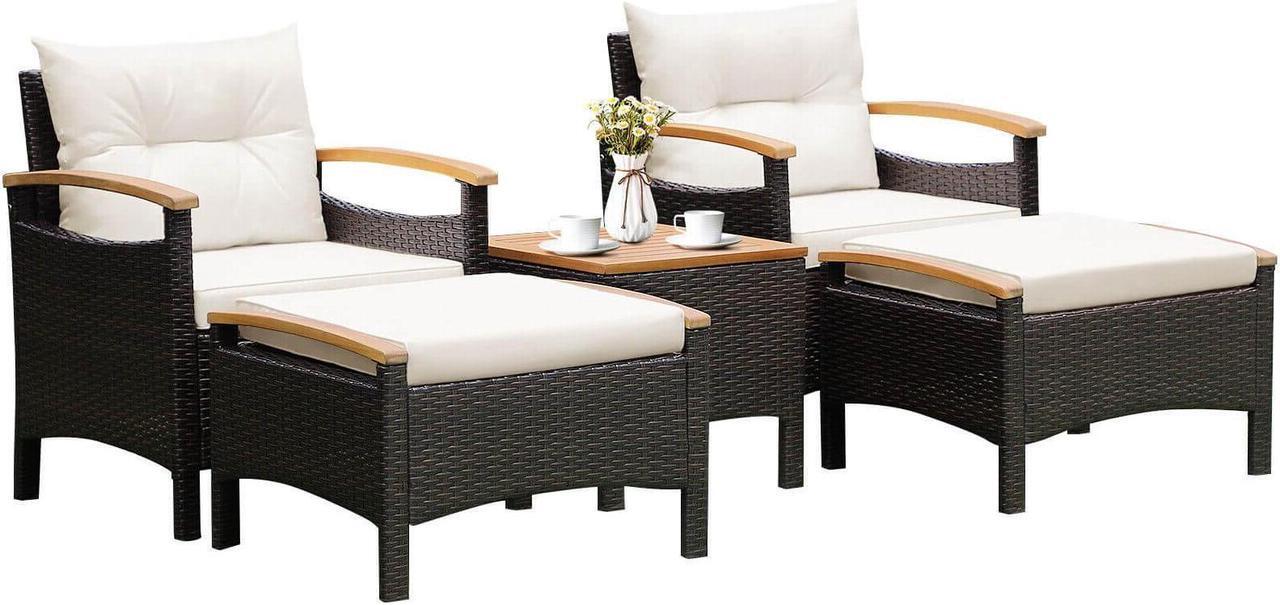 Main image of SlickBlue 5 Pieces Patio Conversation Set with Cushions Coffee Table and 2 Ottomans