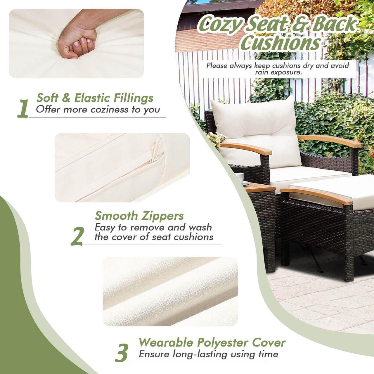 Alt view image 7 of 7 - SlickBlue 5 Pieces Patio Conversation Set with Cushions Coffee Table and 2 Ottomans
