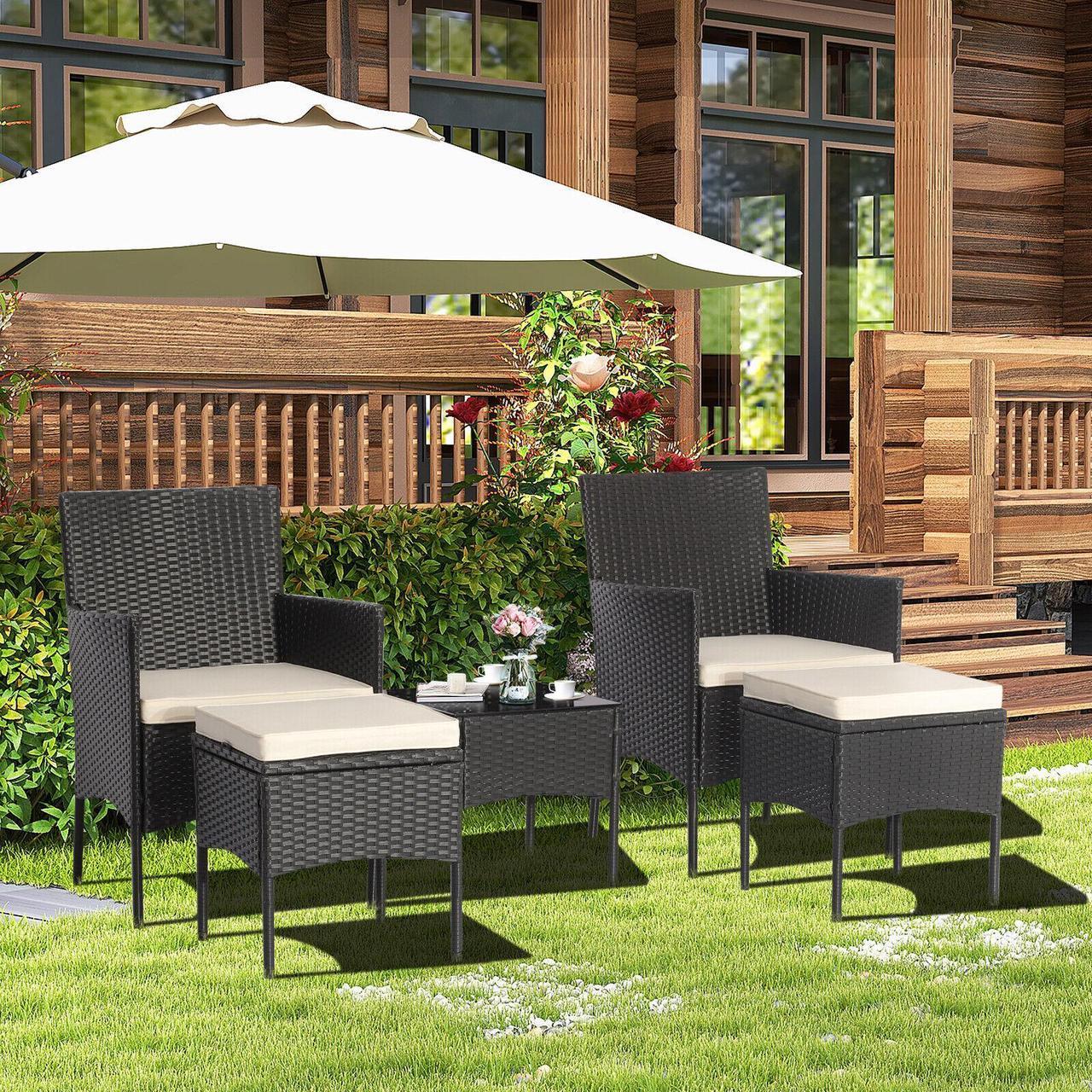 Alt view image 6 of 7 - SlickBlue 5 Pieces Outdoor Wicker Sofa Set with Coffee Table and 2 Ottomans