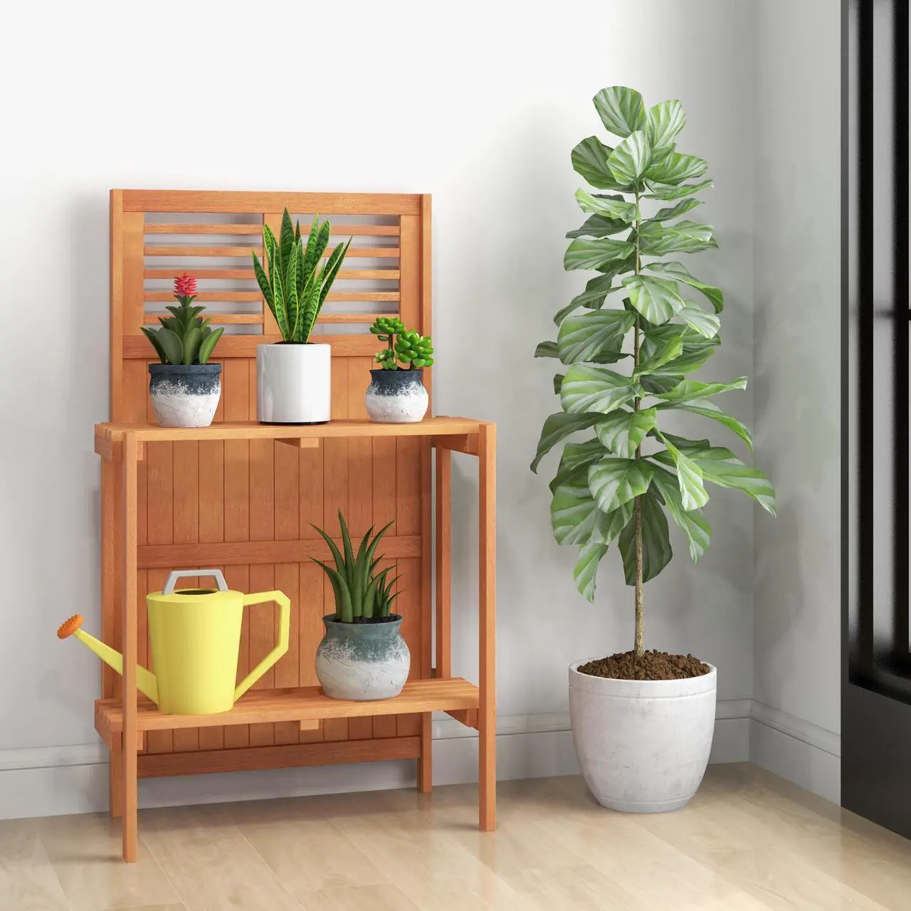 Alt view image 6 of 7 - SlickBlue Folding Garden Potting Bench with 2-tier Storage Shelves and Teak Oil Finish for Garden Yard Balcony
