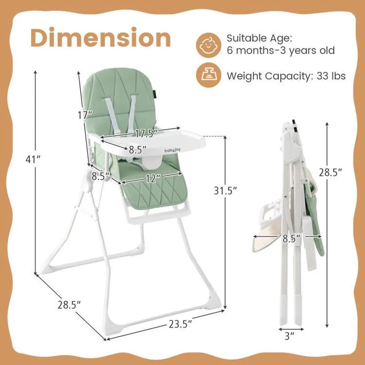 Alt view image 4 of 7 - SlickBlue Easy Clean Compact Highchair with Removable Adjustable Tray and PU Seat Cushion