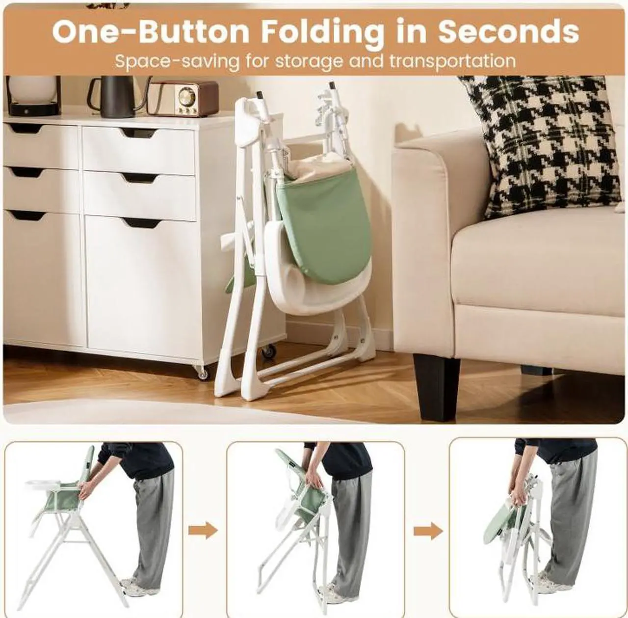 Alt view image 7 of 7 - SlickBlue Easy Clean Compact Highchair with Removable Adjustable Tray and PU Seat Cushion