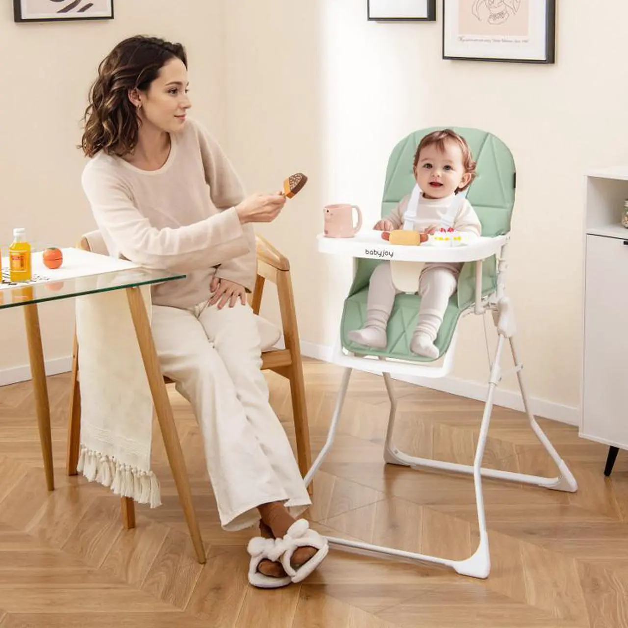 Alt view image 2 of 7 - SlickBlue Easy Clean Compact Highchair with Removable Adjustable Tray and PU Seat Cushion