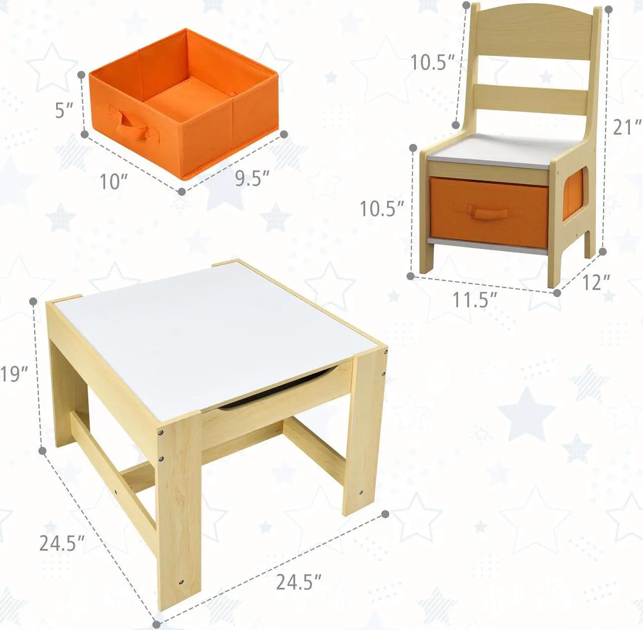 Alt view image 5 of 7 - SlickBlue Kids Table Chairs Set With Storage Boxes Blackboard Whiteboard Drawing