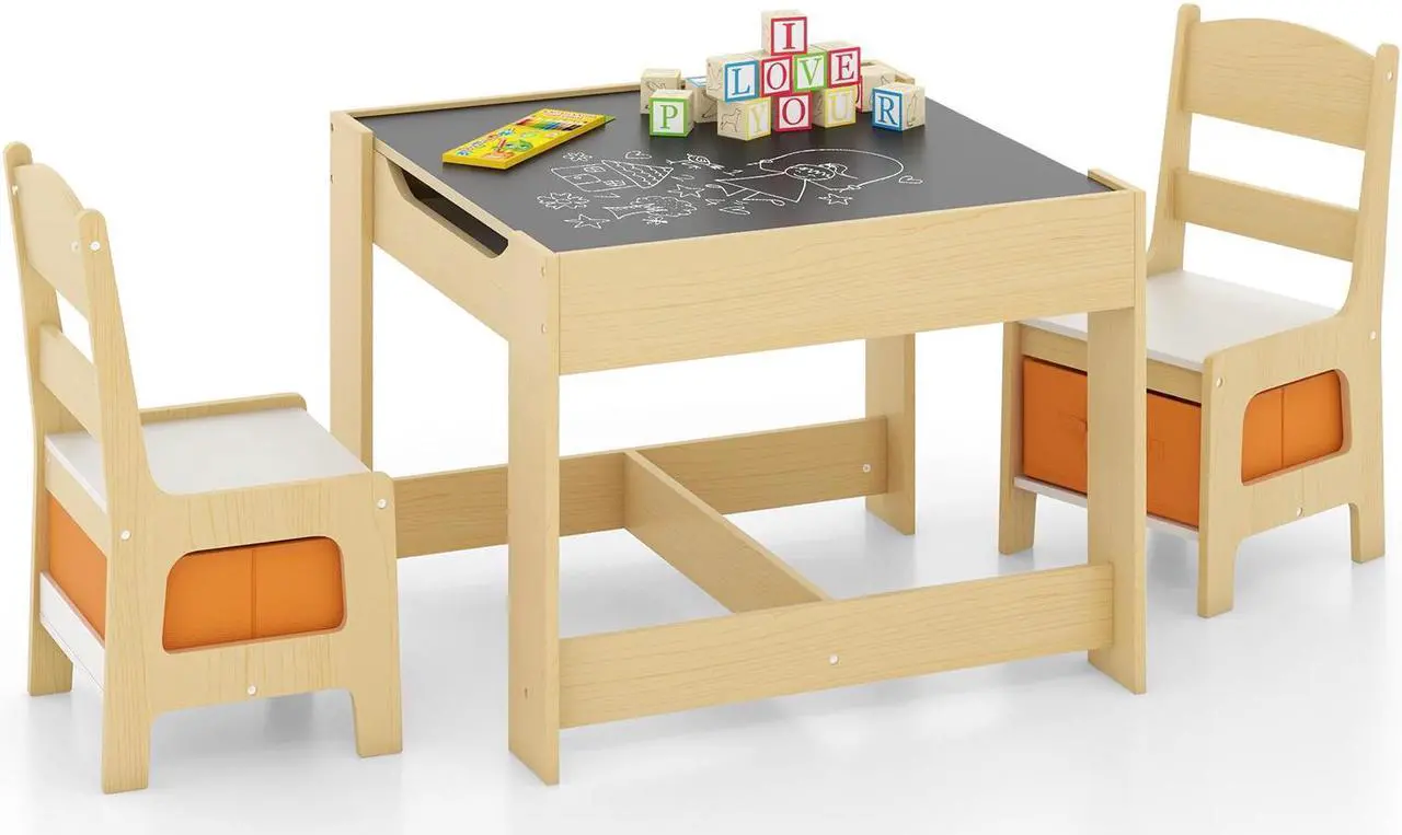 Alt view image 4 of 7 - SlickBlue Kids Table Chairs Set With Storage Boxes Blackboard Whiteboard Drawing