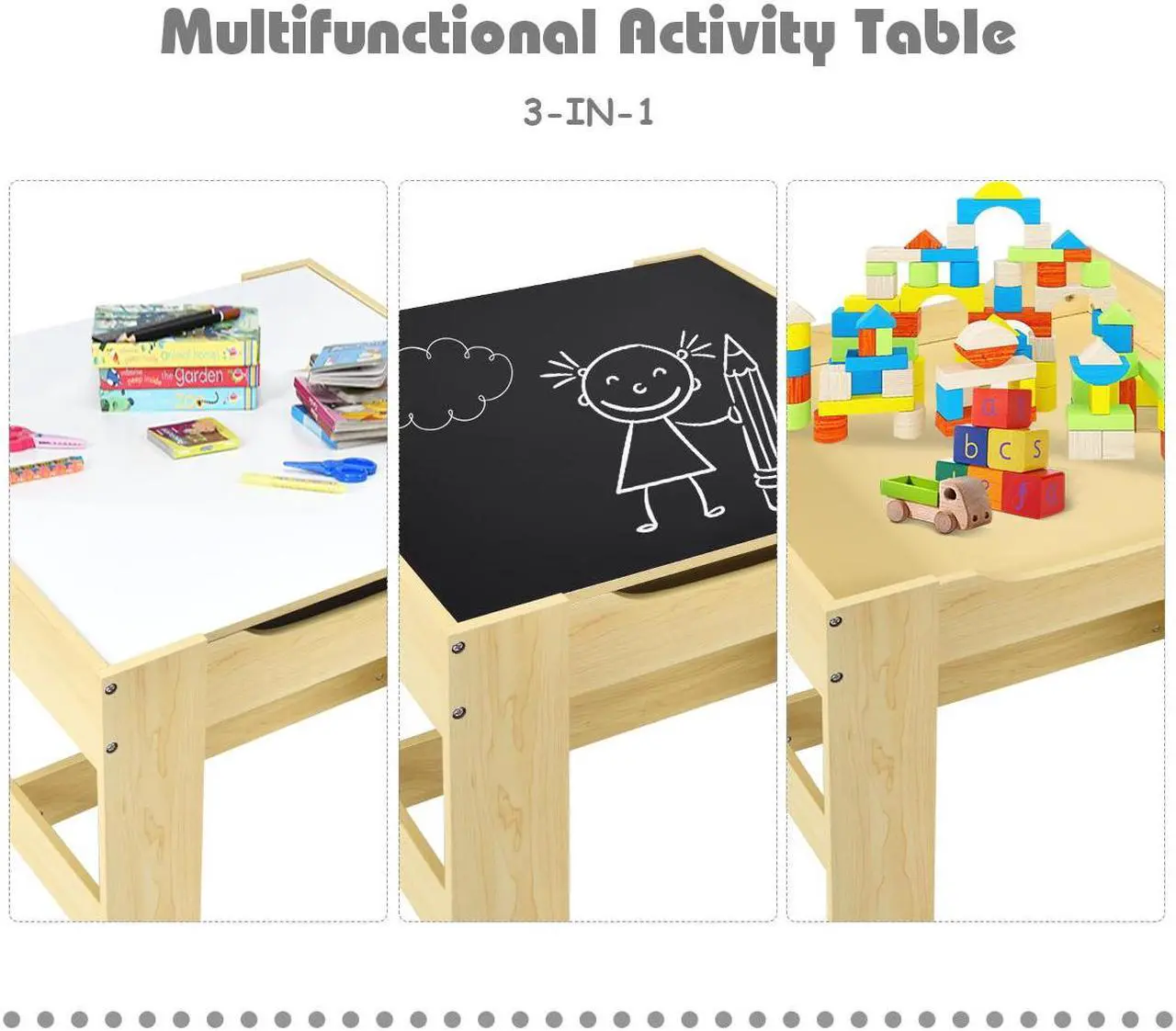 Alt view image 7 of 7 - SlickBlue Kids Table Chairs Set With Storage Boxes Blackboard Whiteboard Drawing
