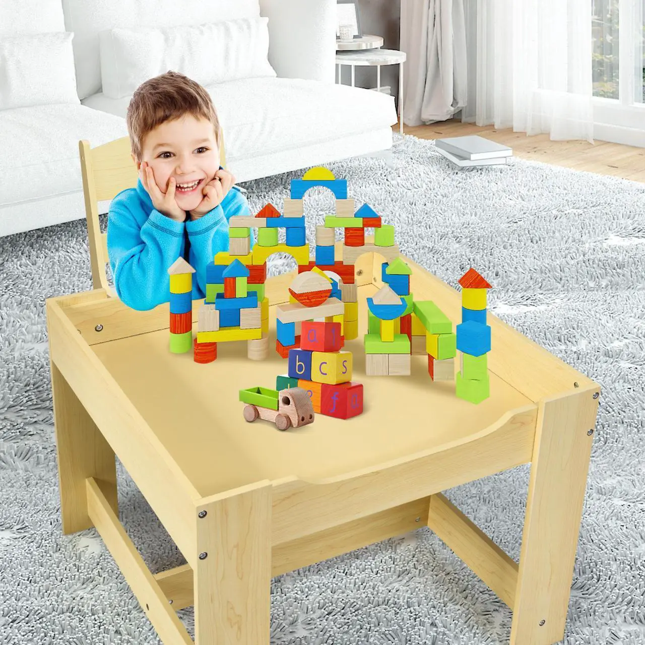 Alt view image 6 of 7 - SlickBlue Kids Table Chairs Set With Storage Boxes Blackboard Whiteboard Drawing
