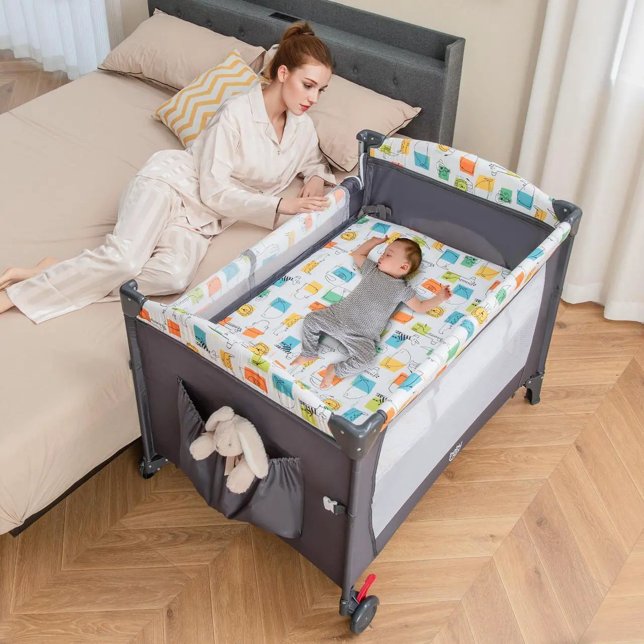 Alt view image 2 of 7 - SlickBlue 5-in-1 Baby Nursery Center Foldable Toddler Bedside Crib with Music Box