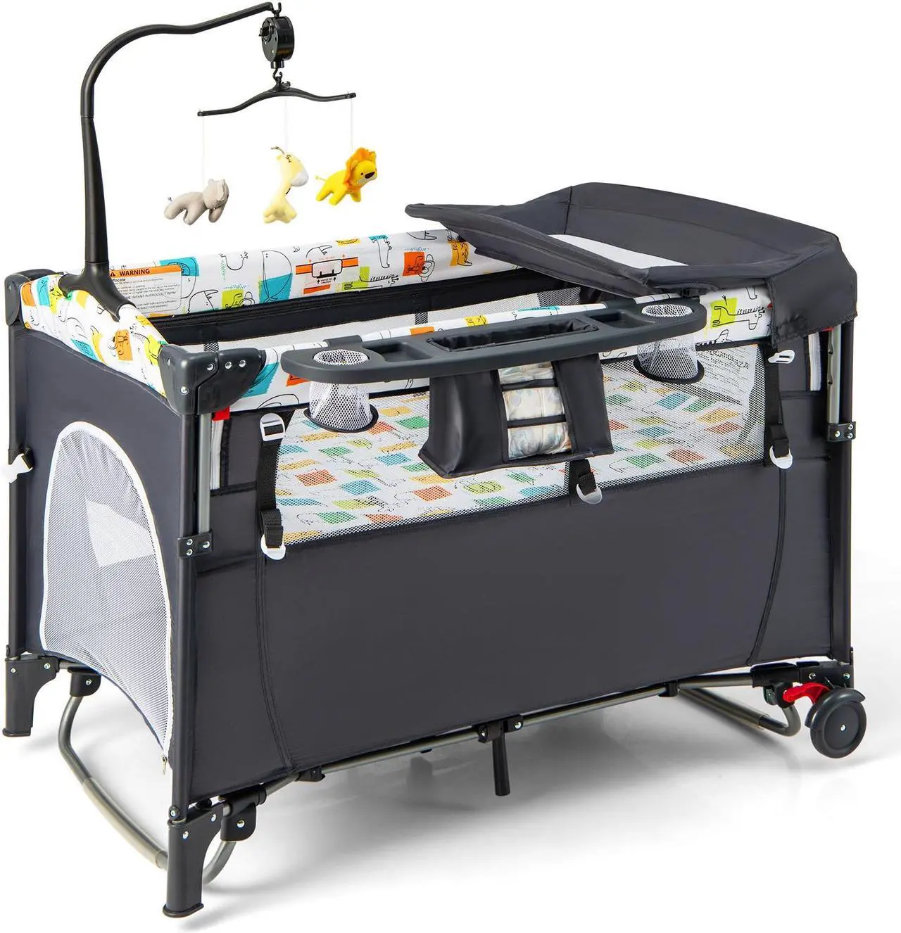 Alt view image 4 of 7 - SlickBlue 5-in-1 Baby Nursery Center Foldable Toddler Bedside Crib with Music Box