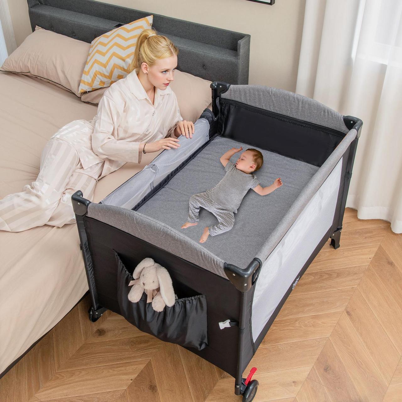 Alt view image 2 of 7 - SlickBlue 5-in-1 Baby Nursery Center Foldable Toddler Bedside Crib with Music Box