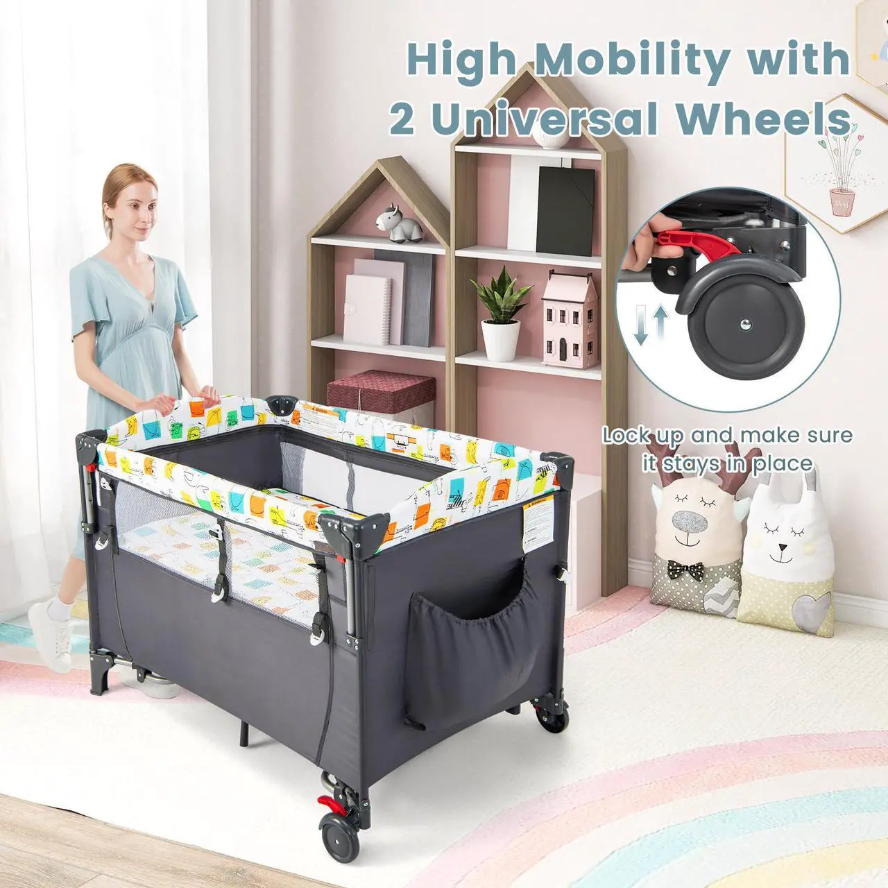 Alt view image 6 of 7 - SlickBlue 5-in-1 Baby Nursery Center Foldable Toddler Bedside Crib with Music Box