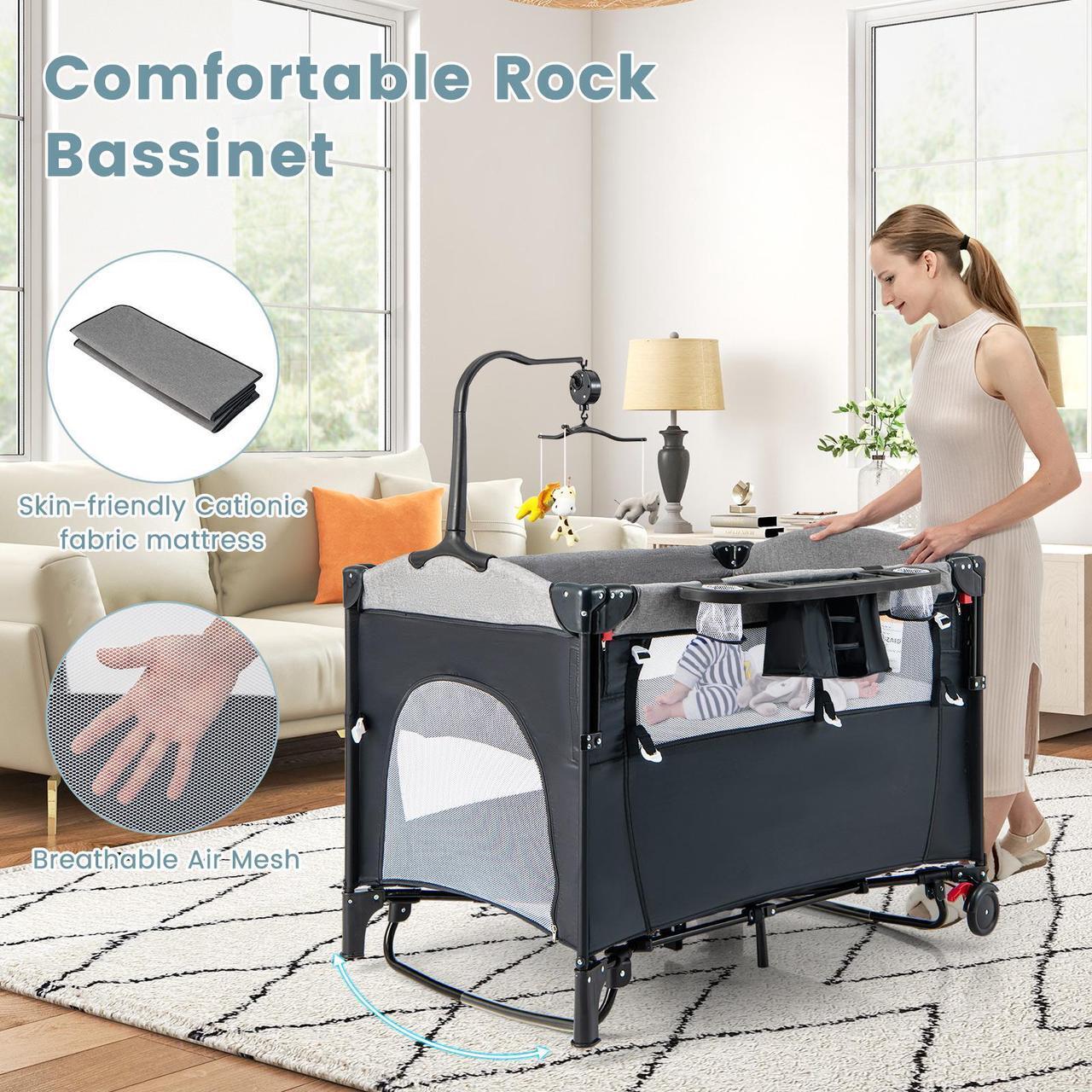 Alt view image 6 of 7 - SlickBlue 5-in-1 Baby Nursery Center Foldable Toddler Bedside Crib with Music Box