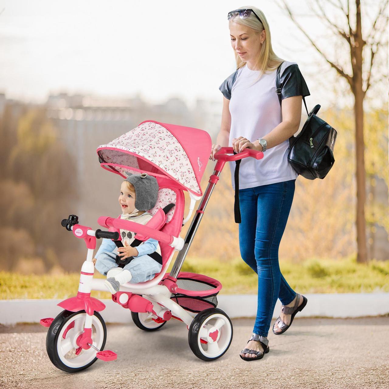 Alt view image 2 of 7 - SlickBlue 5-in-1 Detachable Baby Stroller Tricycle with Round Canopy-Pink