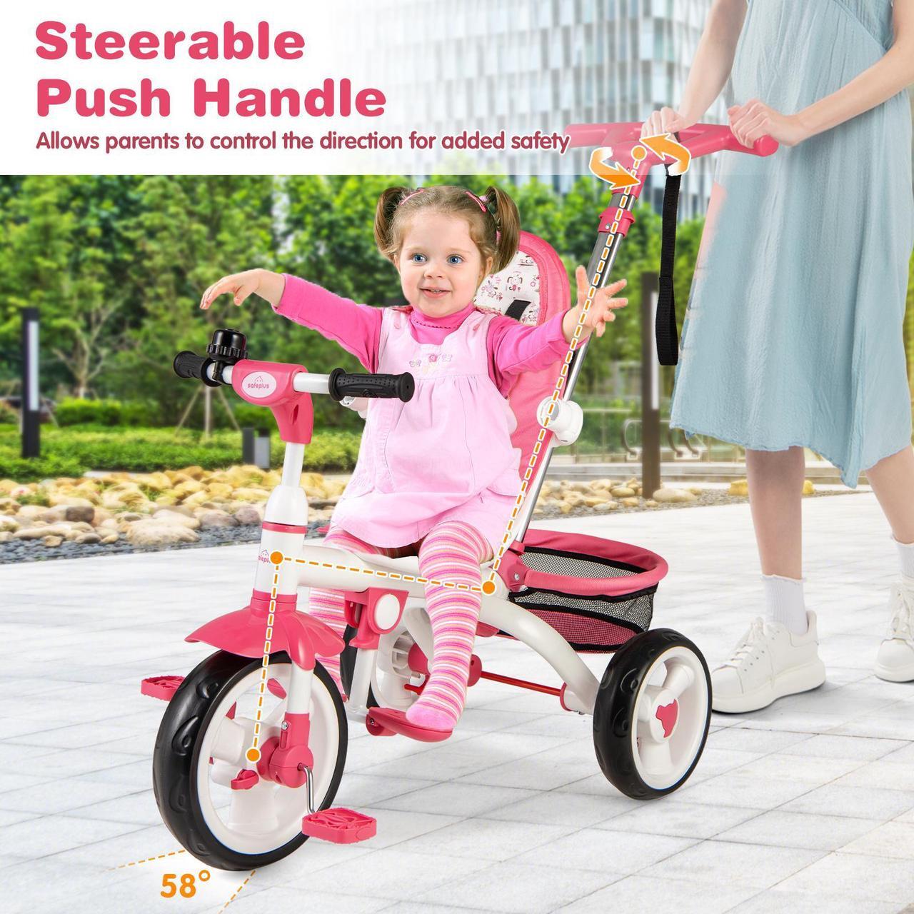 Alt view image 5 of 7 - SlickBlue 5-in-1 Detachable Baby Stroller Tricycle with Round Canopy-Pink