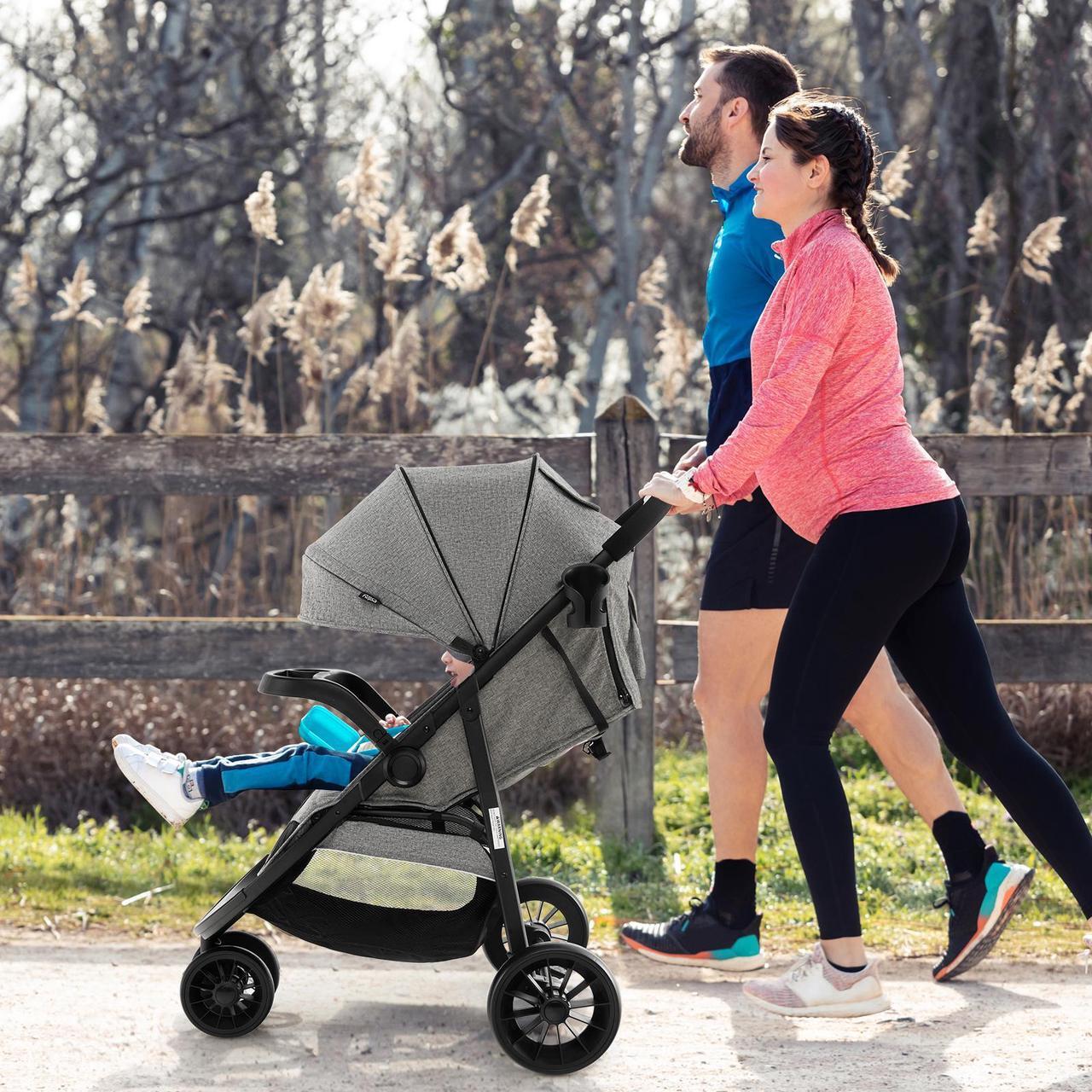 Alt view image 3 of 7 - SlickBlue Baby Jogging Stroller with Adjustable Canopy for Newborn-Gray