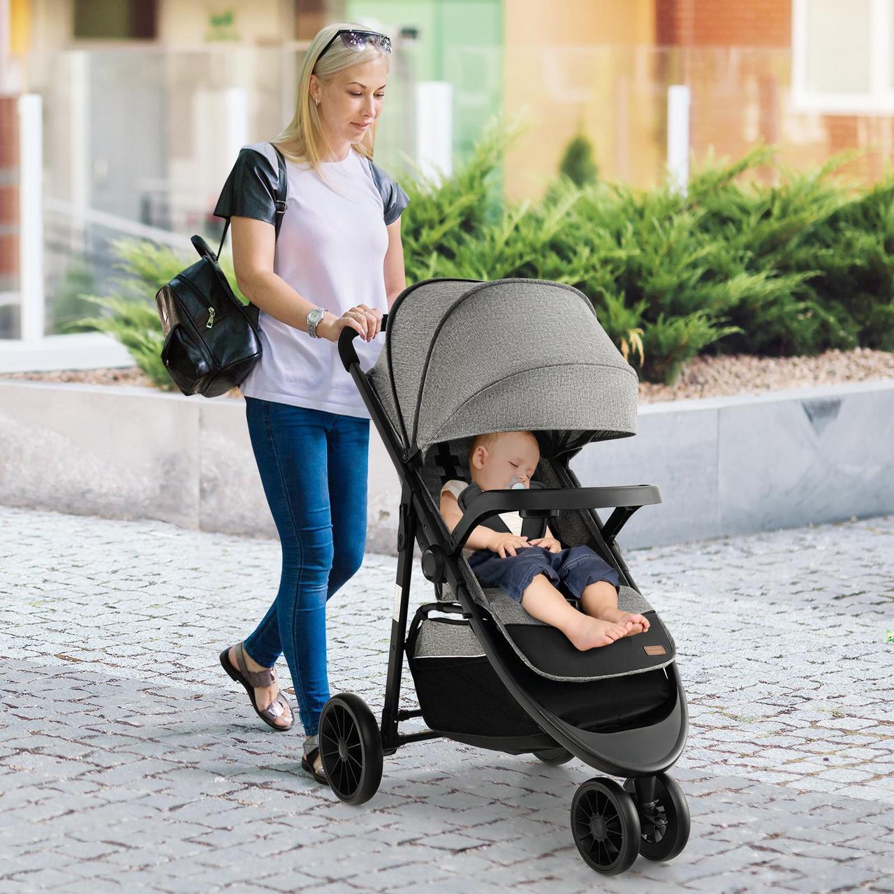 Alt view image 2 of 7 - SlickBlue Baby Jogging Stroller with Adjustable Canopy for Newborn-Gray