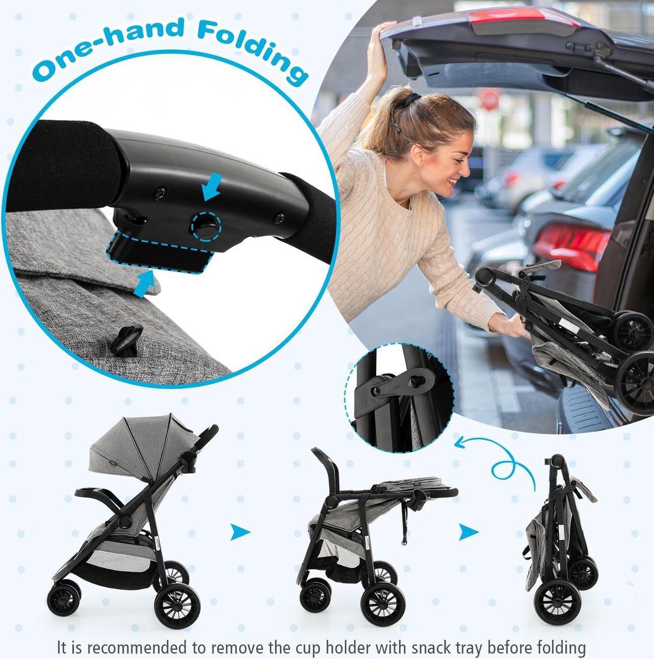 Alt view image 6 of 7 - SlickBlue Baby Jogging Stroller with Adjustable Canopy for Newborn-Gray