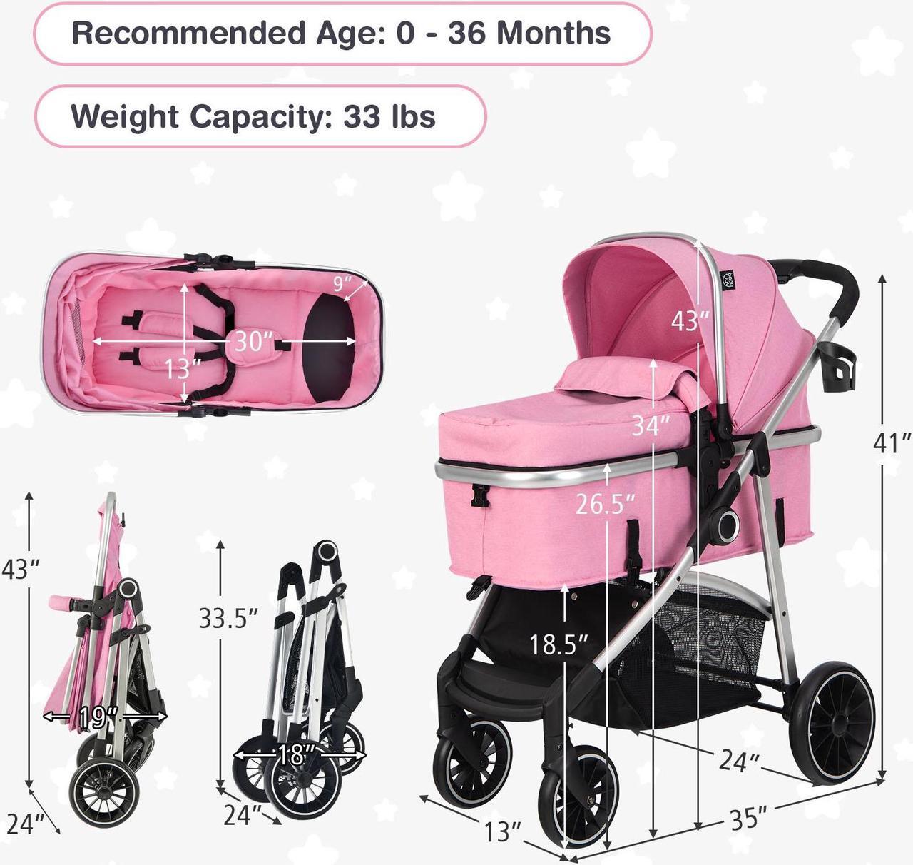 Alt view image 2 of 7 - SlickBlue 2-in-1 Convertible Baby Stroller with Reversible Seat-Pink