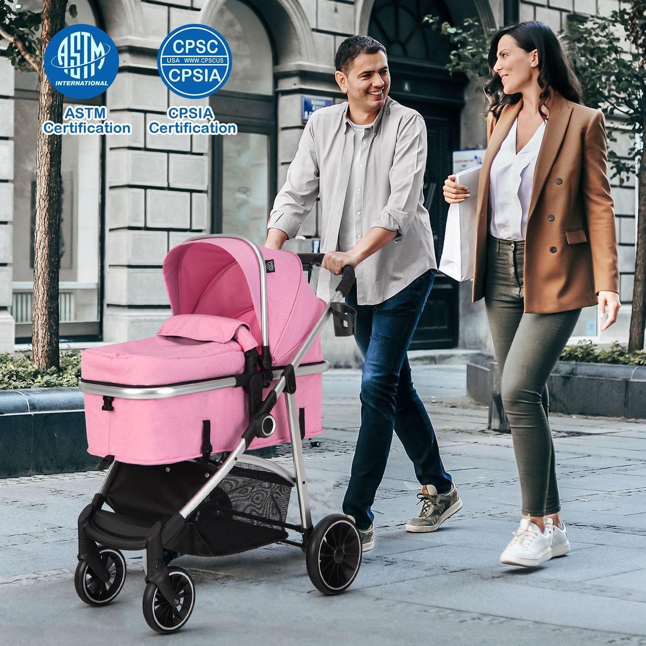 Alt view image 4 of 7 - SlickBlue 2-in-1 Convertible Baby Stroller with Reversible Seat-Pink