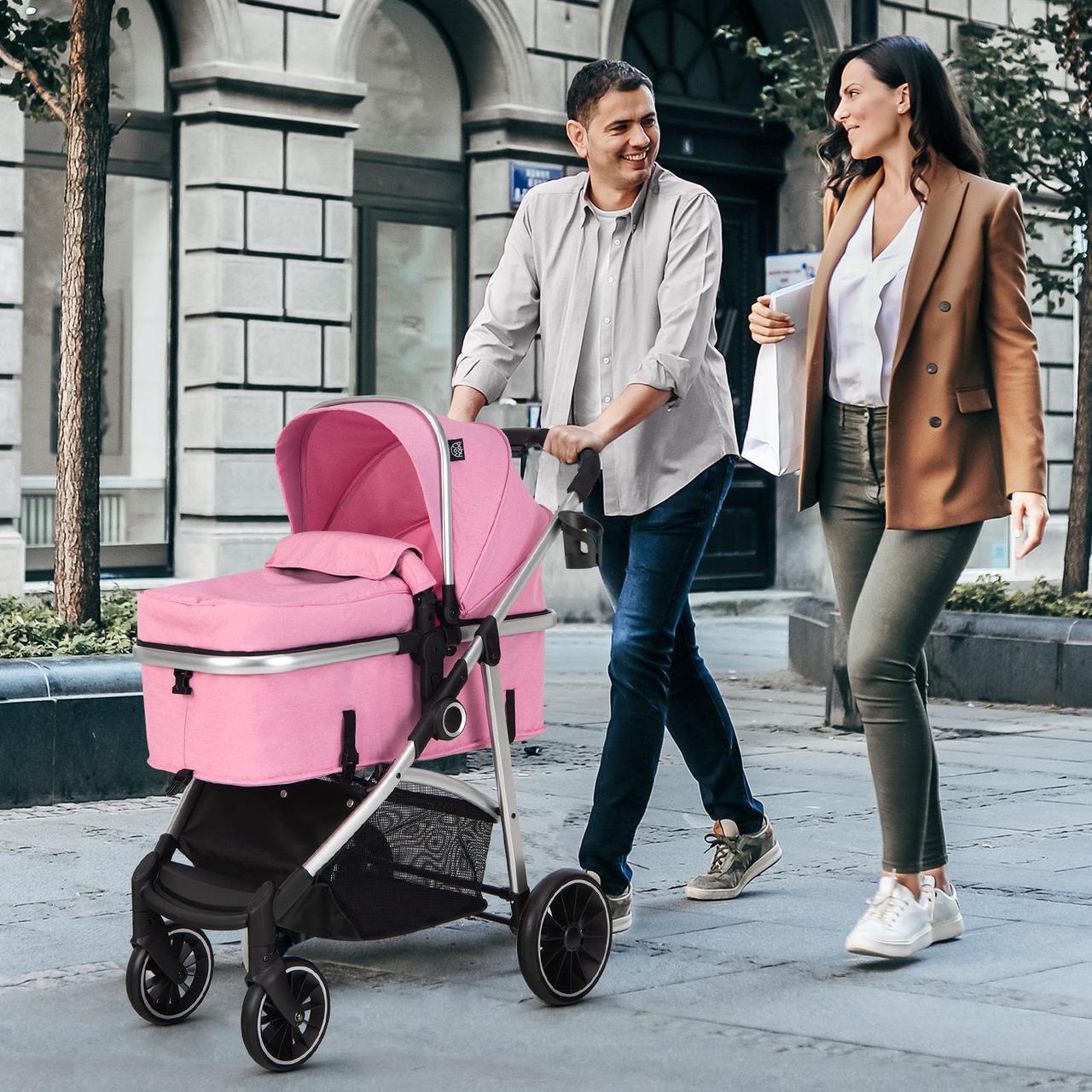Alt view image 3 of 7 - SlickBlue 2-in-1 Convertible Baby Stroller with Reversible Seat-Pink