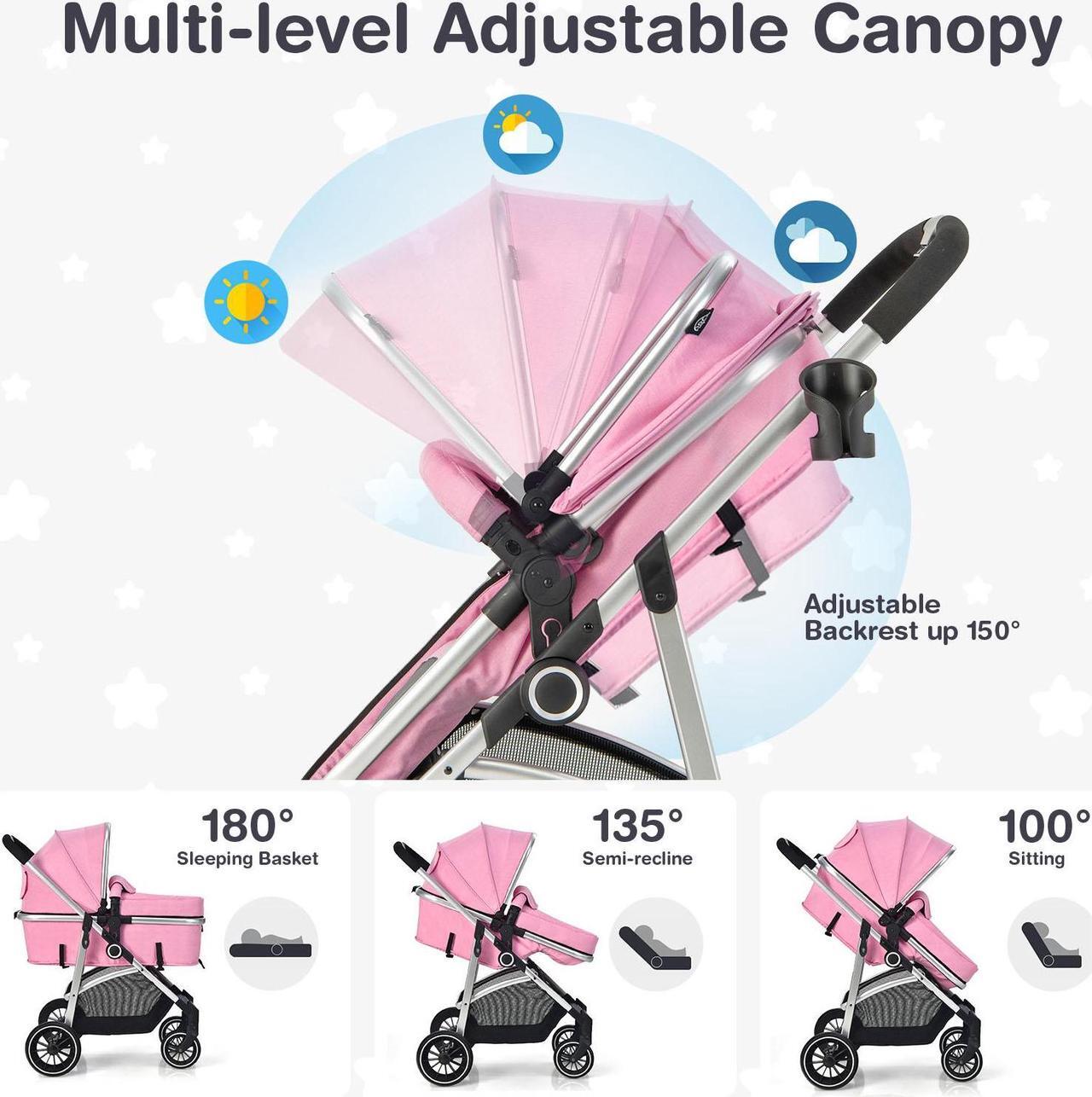 Alt view image 6 of 7 - SlickBlue 2-in-1 Convertible Baby Stroller with Reversible Seat-Pink