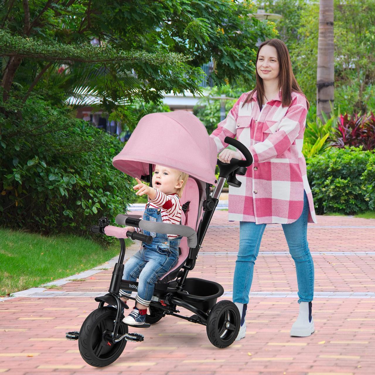 Alt view image 2 of 7 - SlickBlue 4-in-1 Baby Tricycle Toddler Trike with Reversible Seat and 5-Point Safety Harness-Pink