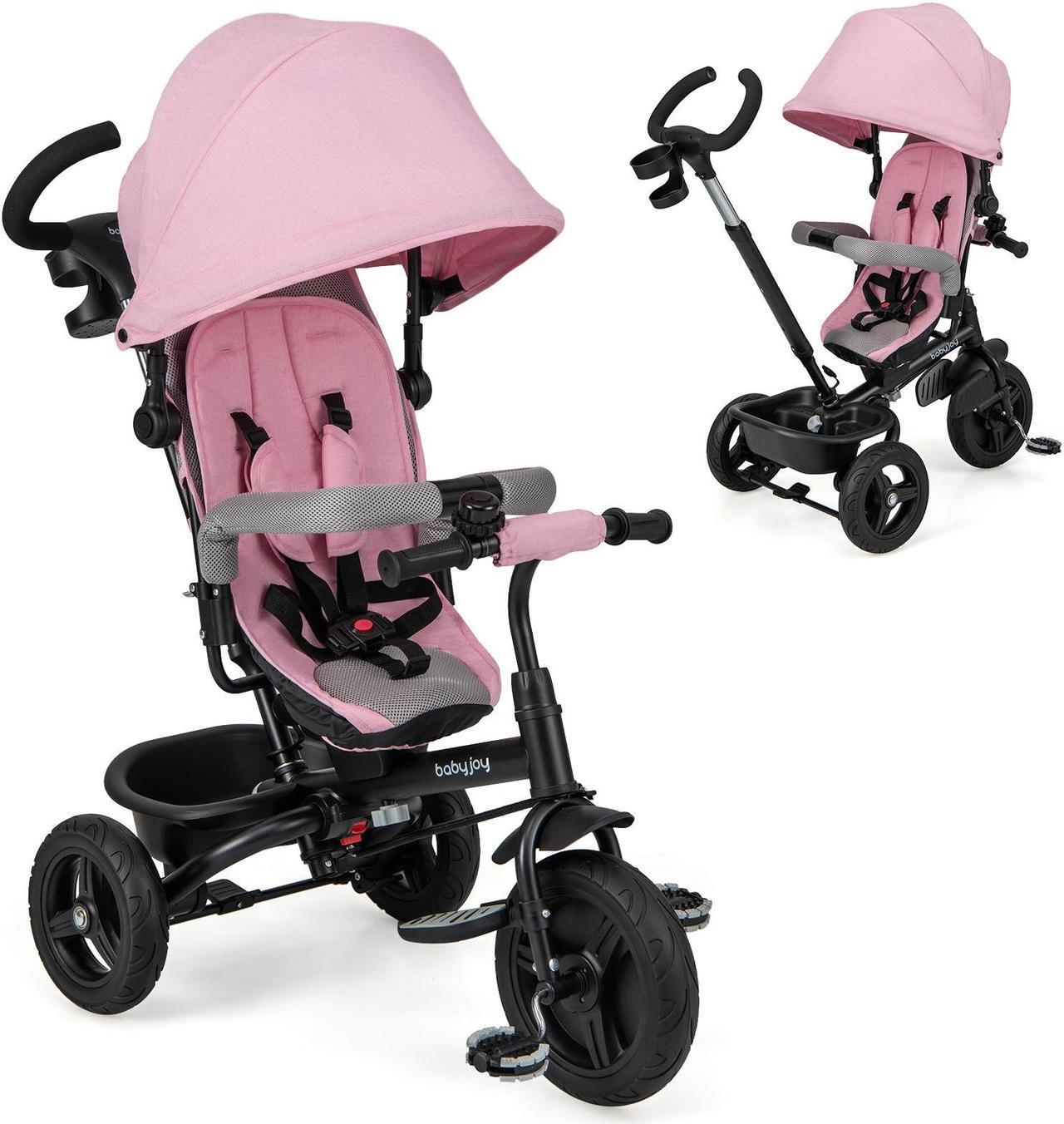 Main image of SlickBlue 4-in-1 Baby Tricycle Toddler Trike with Reversible Seat and 5-Point Safety Harness-Pink