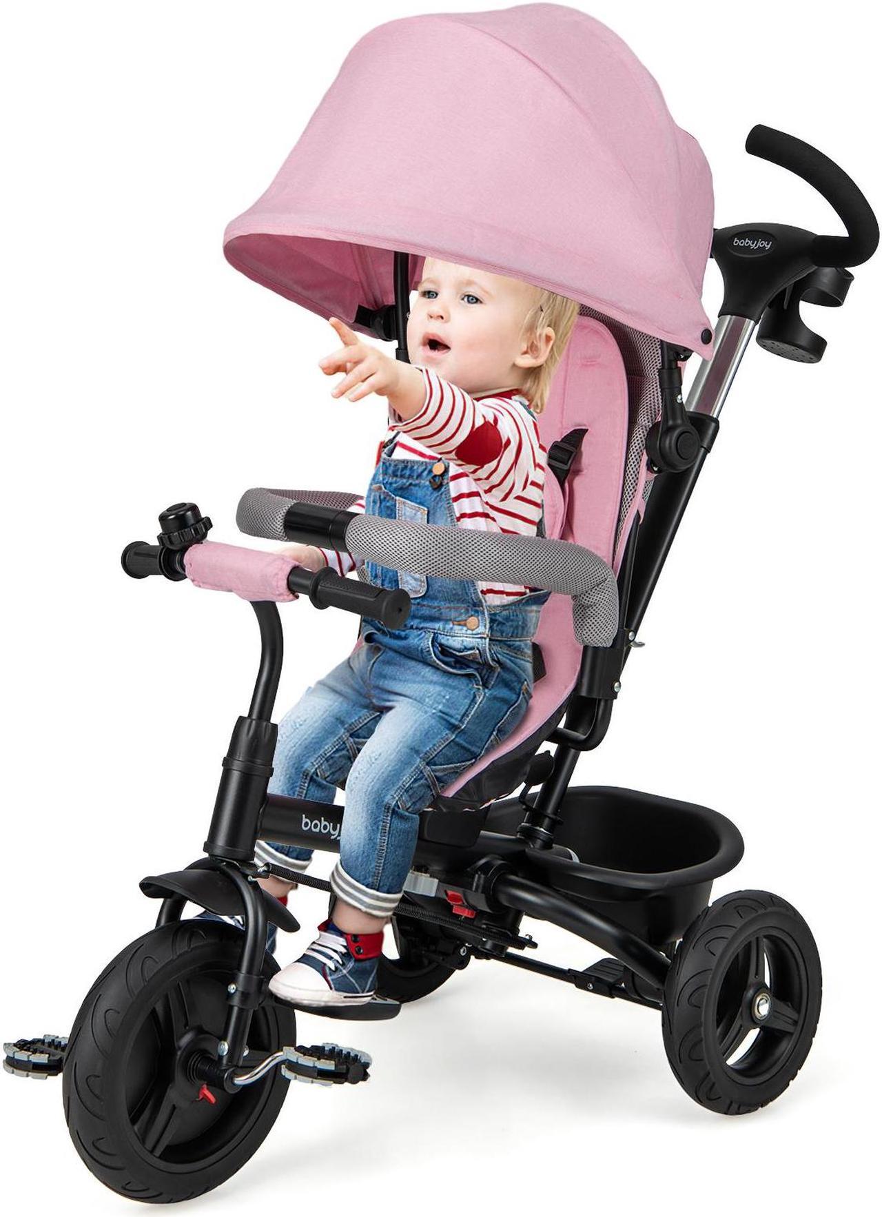 Alt view image 4 of 7 - SlickBlue 4-in-1 Baby Tricycle Toddler Trike with Reversible Seat and 5-Point Safety Harness-Pink