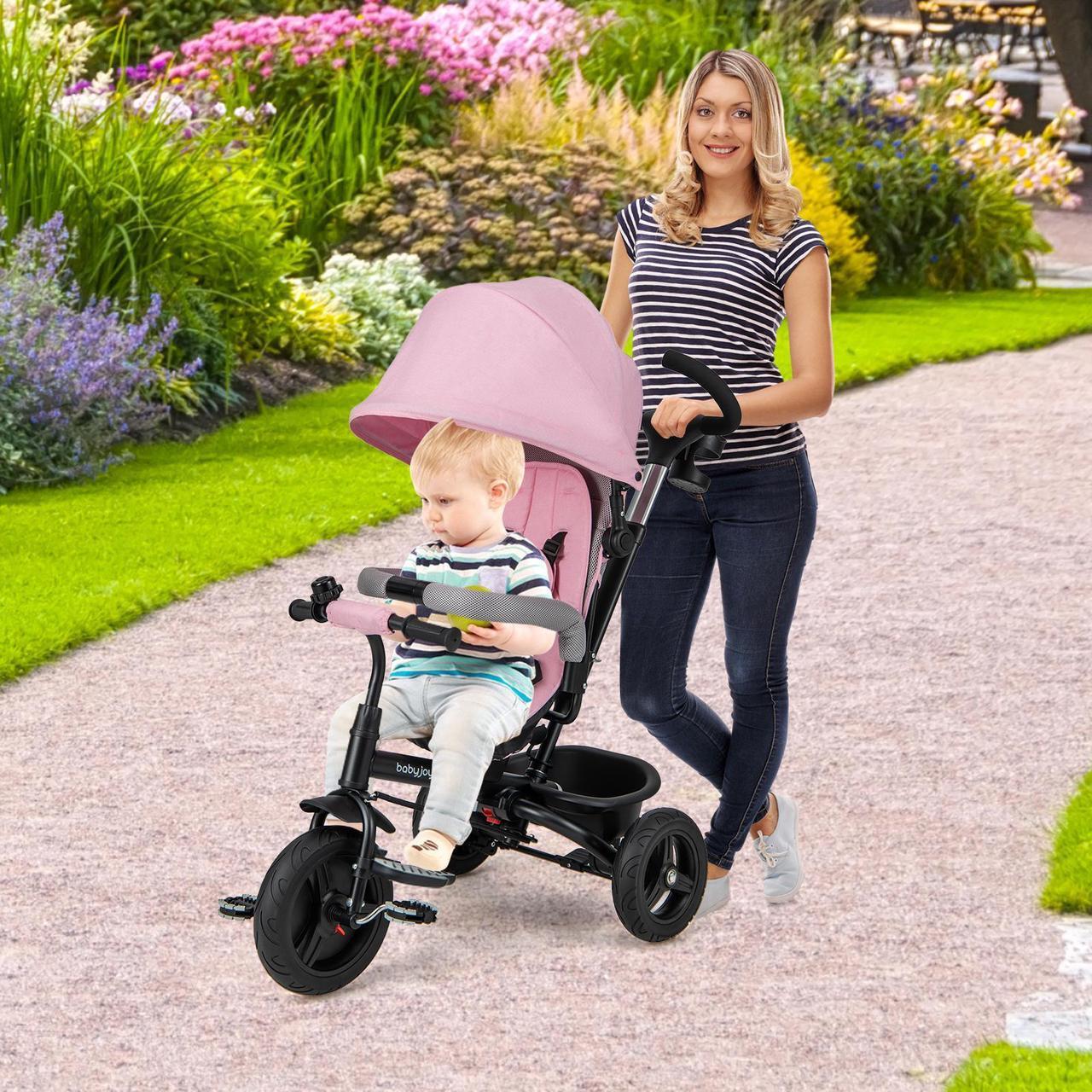 Alt view image 3 of 7 - SlickBlue 4-in-1 Baby Tricycle Toddler Trike with Reversible Seat and 5-Point Safety Harness-Pink
