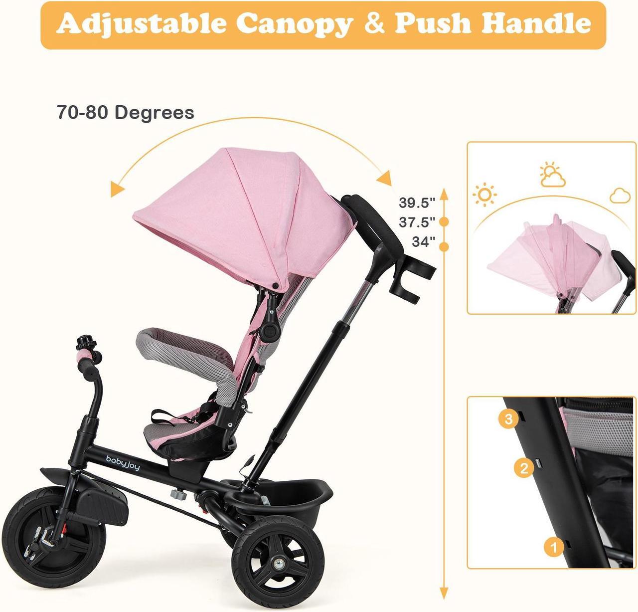 Alt view image 7 of 7 - SlickBlue 4-in-1 Baby Tricycle Toddler Trike with Reversible Seat and 5-Point Safety Harness-Pink