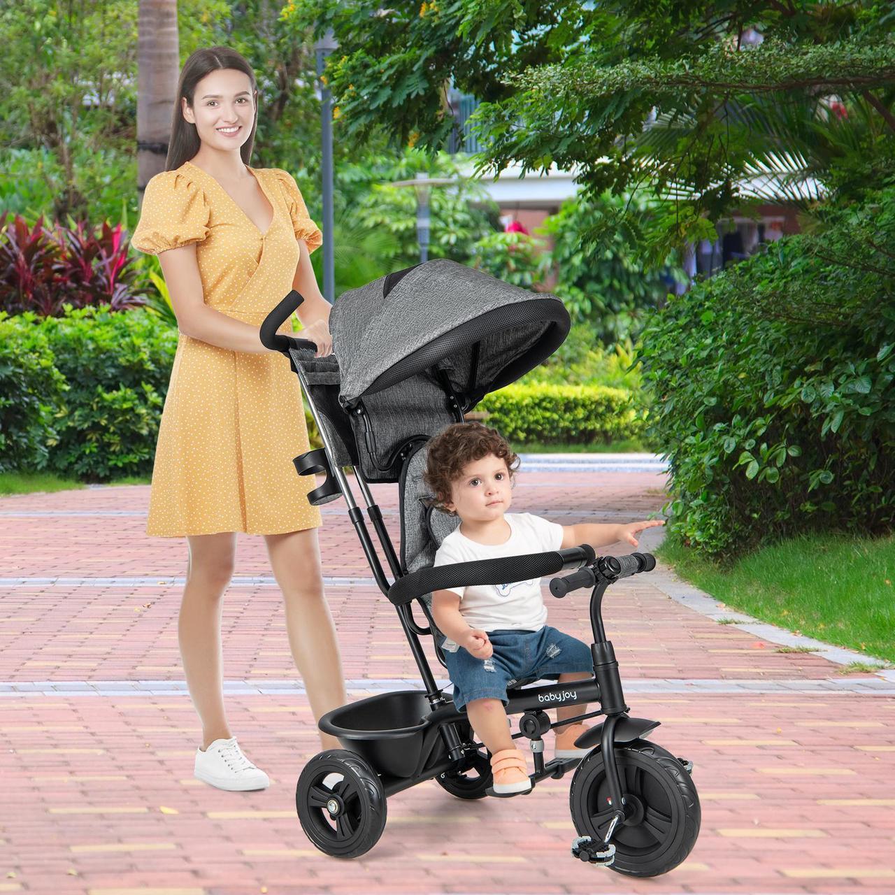 Alt view image 2 of 7 - SlickBlue 4-in-1 Baby Trike Kids Tricycle with Removable Canopy and Adjustable Push Handle