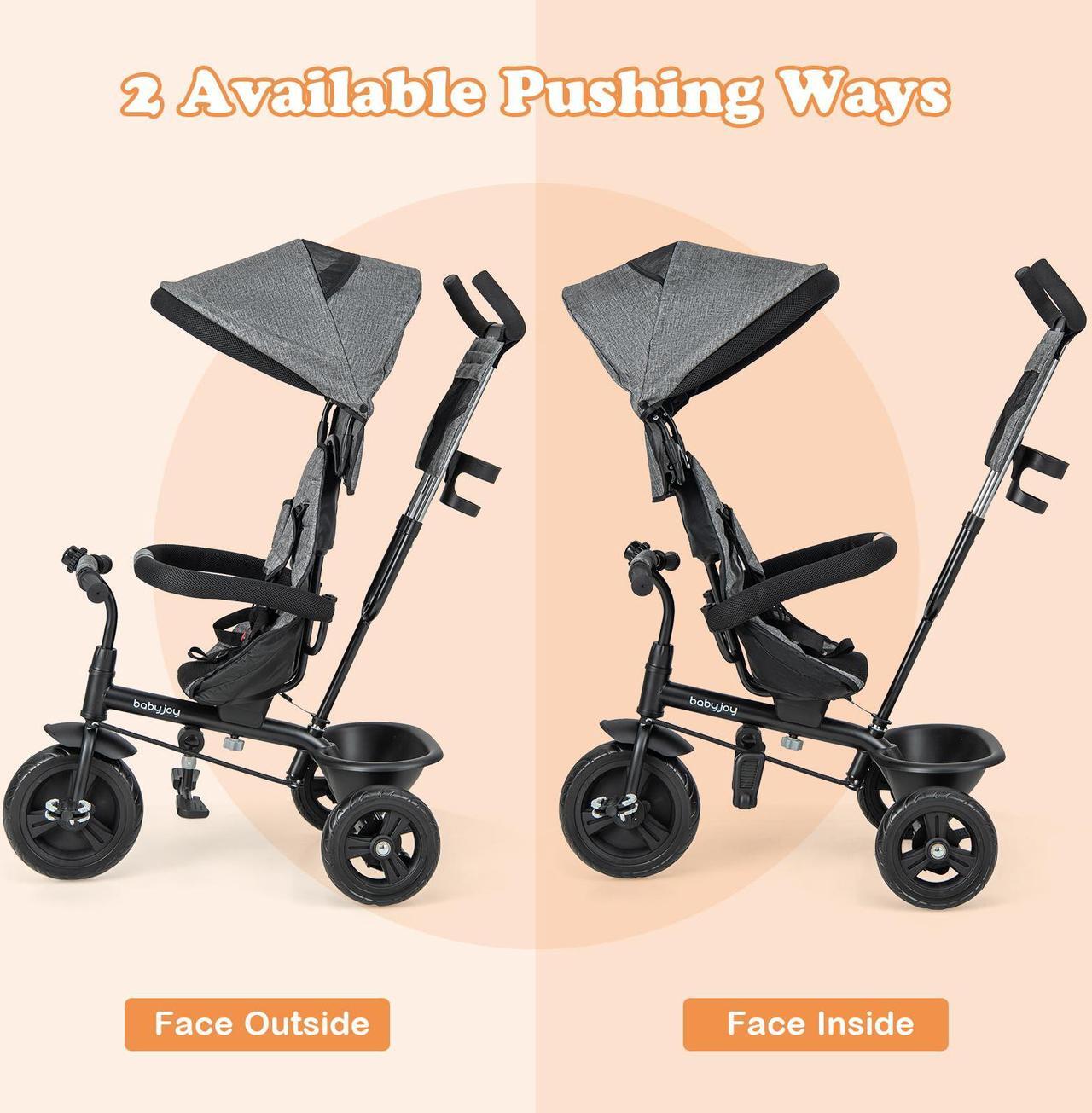Alt view image 7 of 7 - SlickBlue 4-in-1 Baby Trike Kids Tricycle with Removable Canopy and Adjustable Push Handle