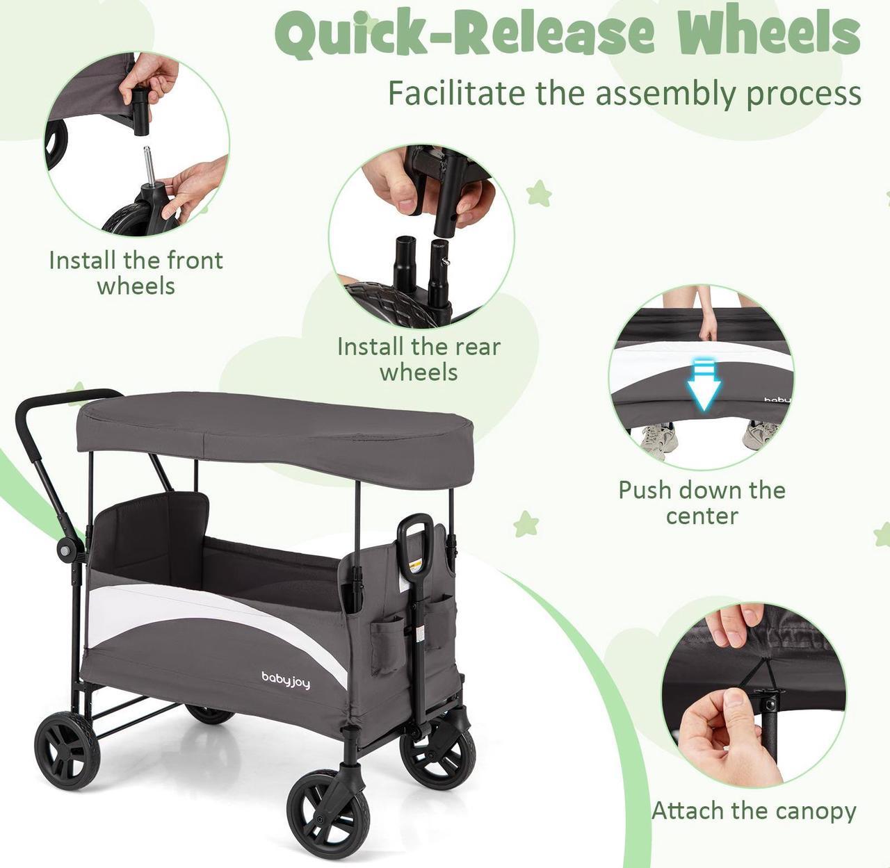 Alt view image 6 of 7 - SlickBlue 2-Seat Stroller Wagon with Adjustable Canopy and Handles