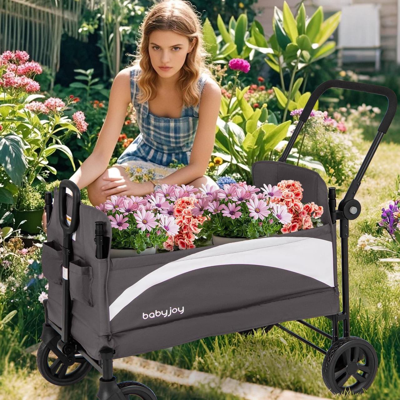 Alt view image 2 of 7 - SlickBlue 2-Seat Stroller Wagon with Adjustable Canopy and Handles